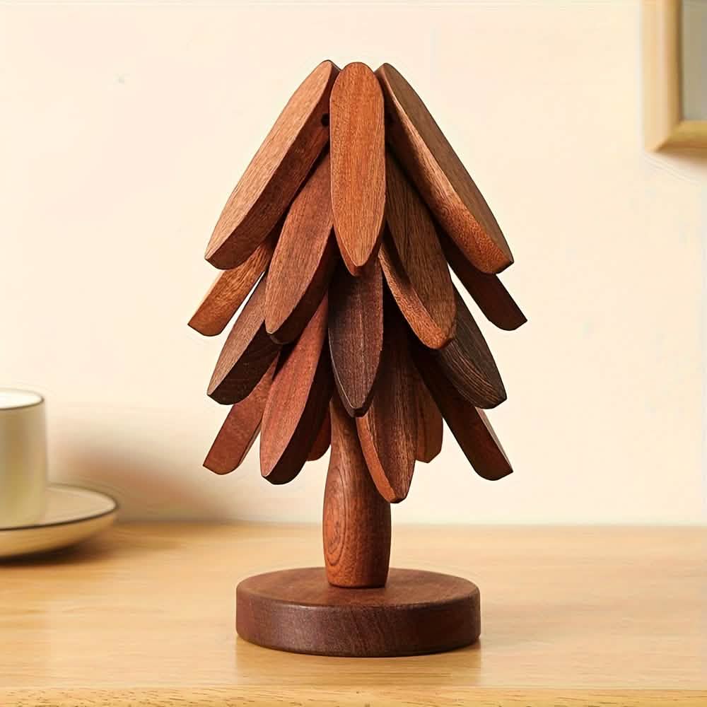 Solid Wood Tree-Shaped Trivet & Coaster Set — Foldable, Heat-Resistant | Kitchen & Gifting