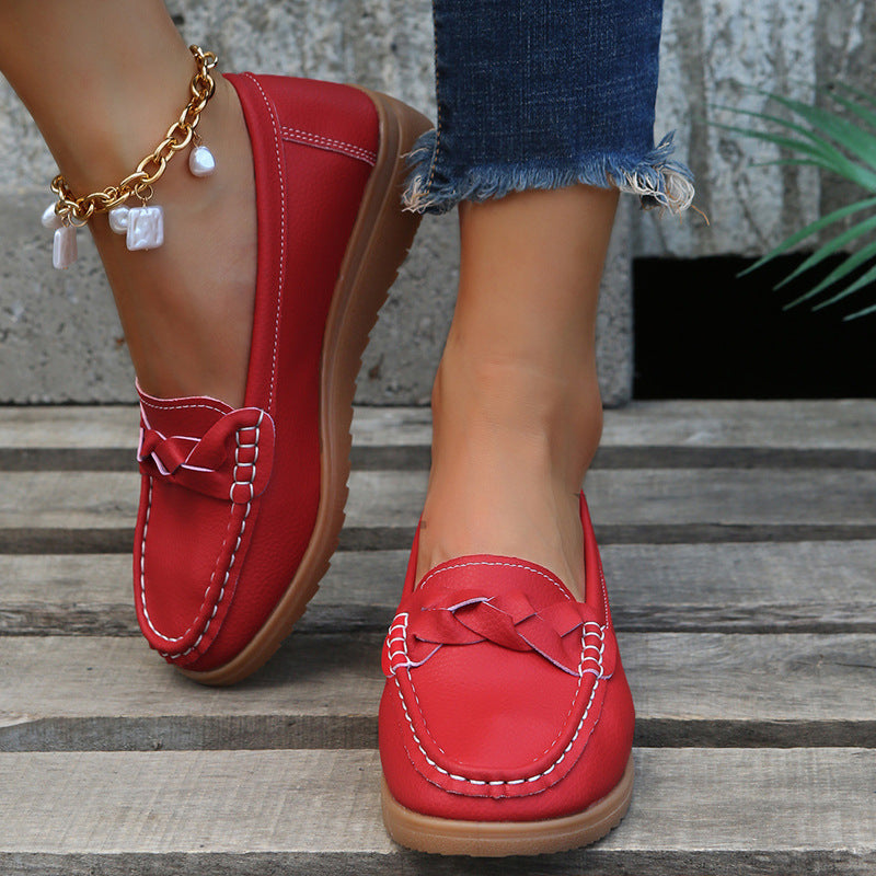 Women's Woven Flat Shoes – PU Slip-On Round-Toe Casual Flats | 5 Colors