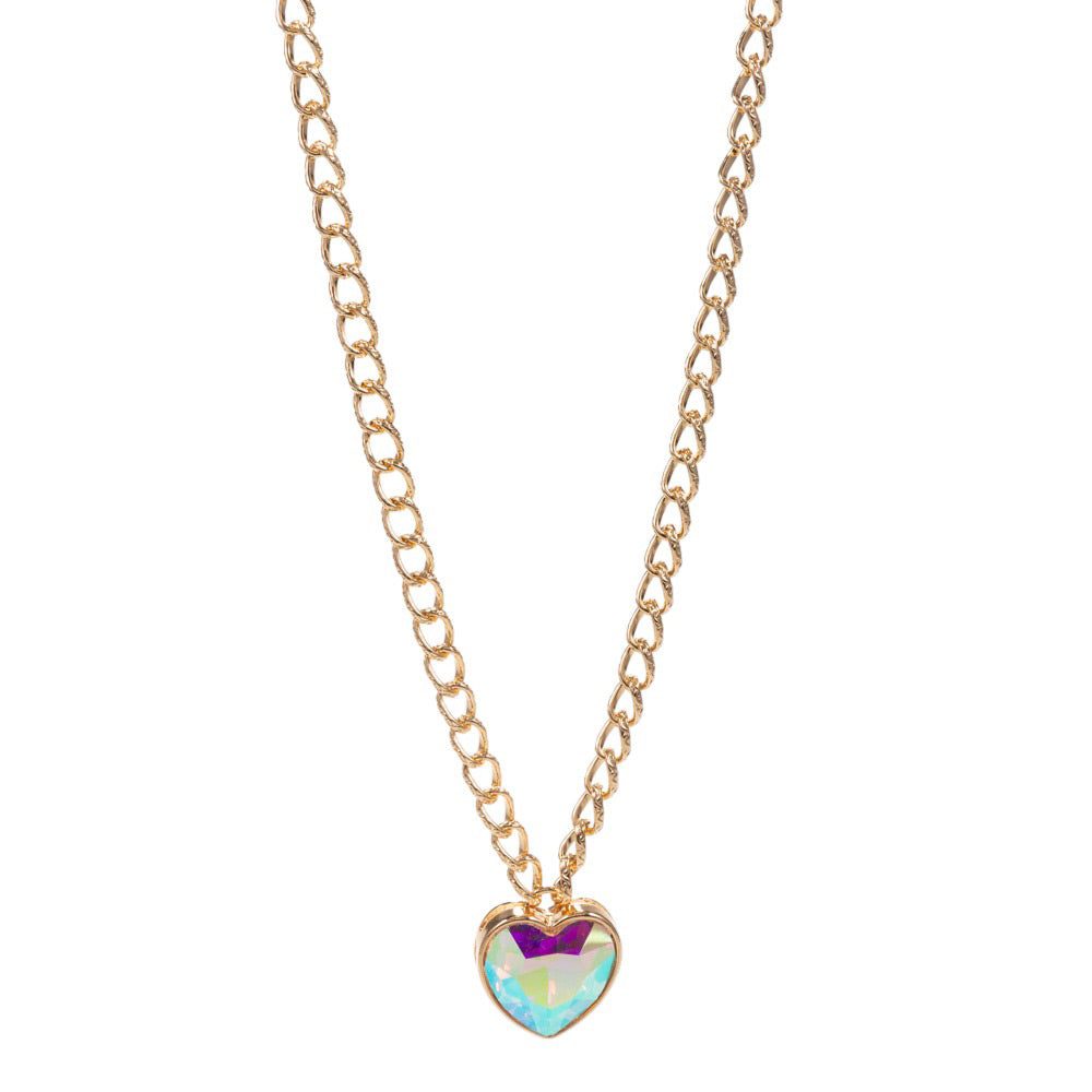 Necklace with a heart-shaped pendant featuring a purple bow on a white background
