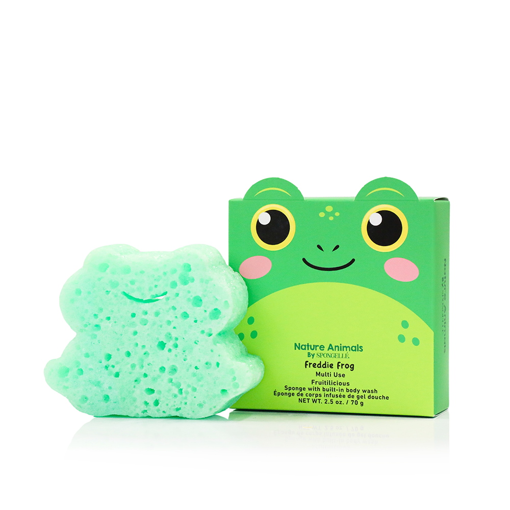 Spongellé Freddie Frog Nature Animals Body Wash Infused Buffer — Kids Bath Sponge