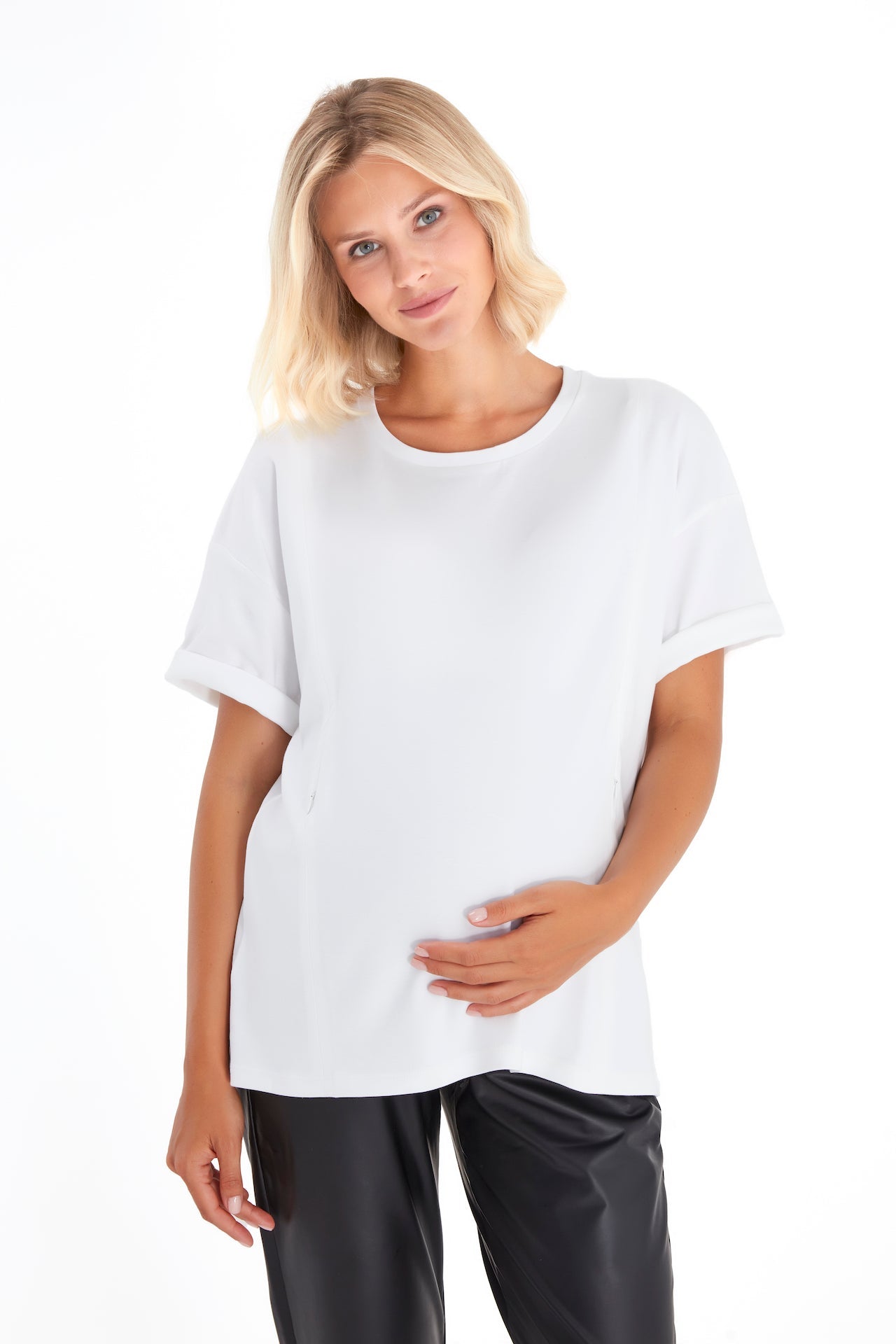 Still- & Schwangerschafts-T-Shirt – Locker geschnitten mit zwei Reißverschlüssen, 100 % Baumwolle