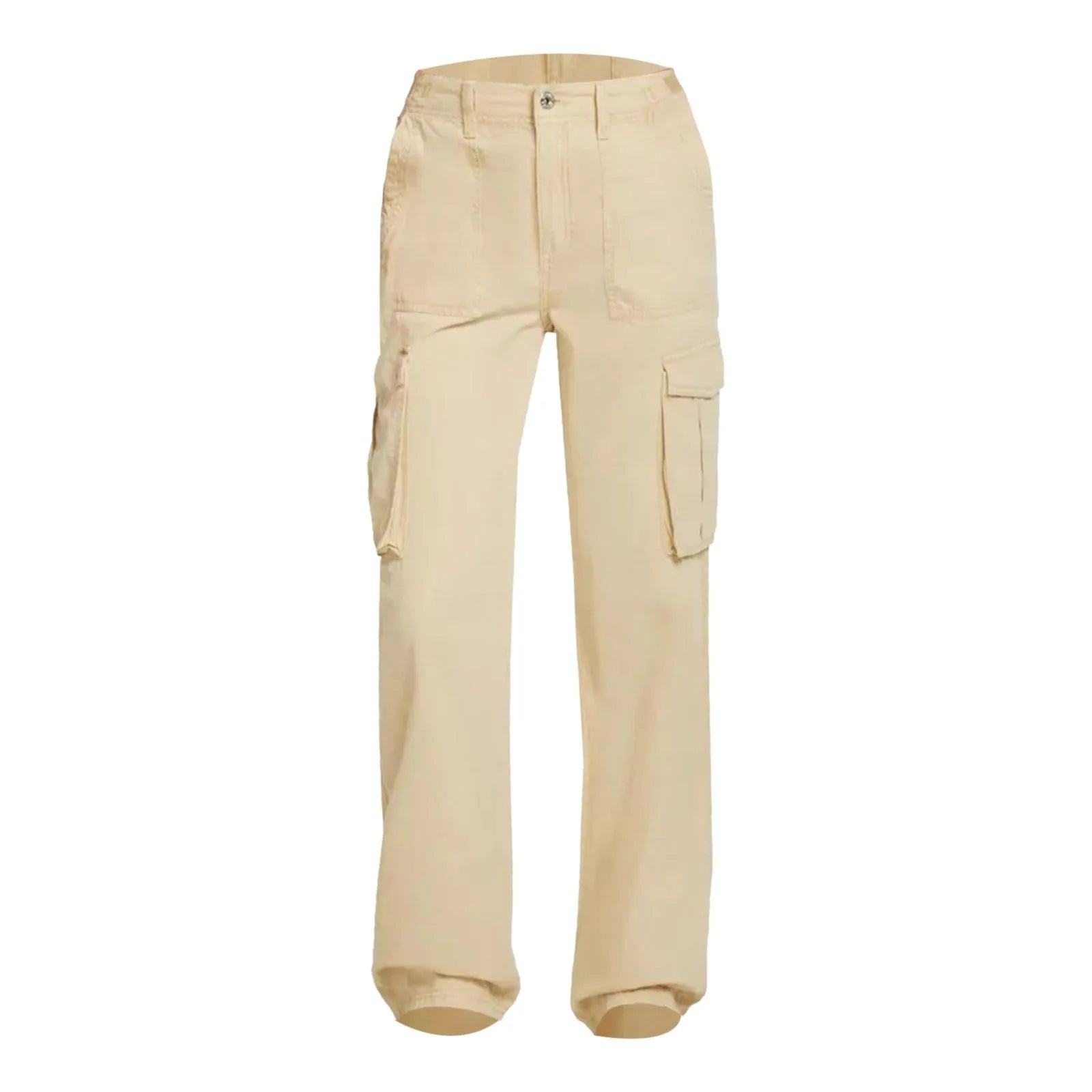 Beige cargo pants on a white background