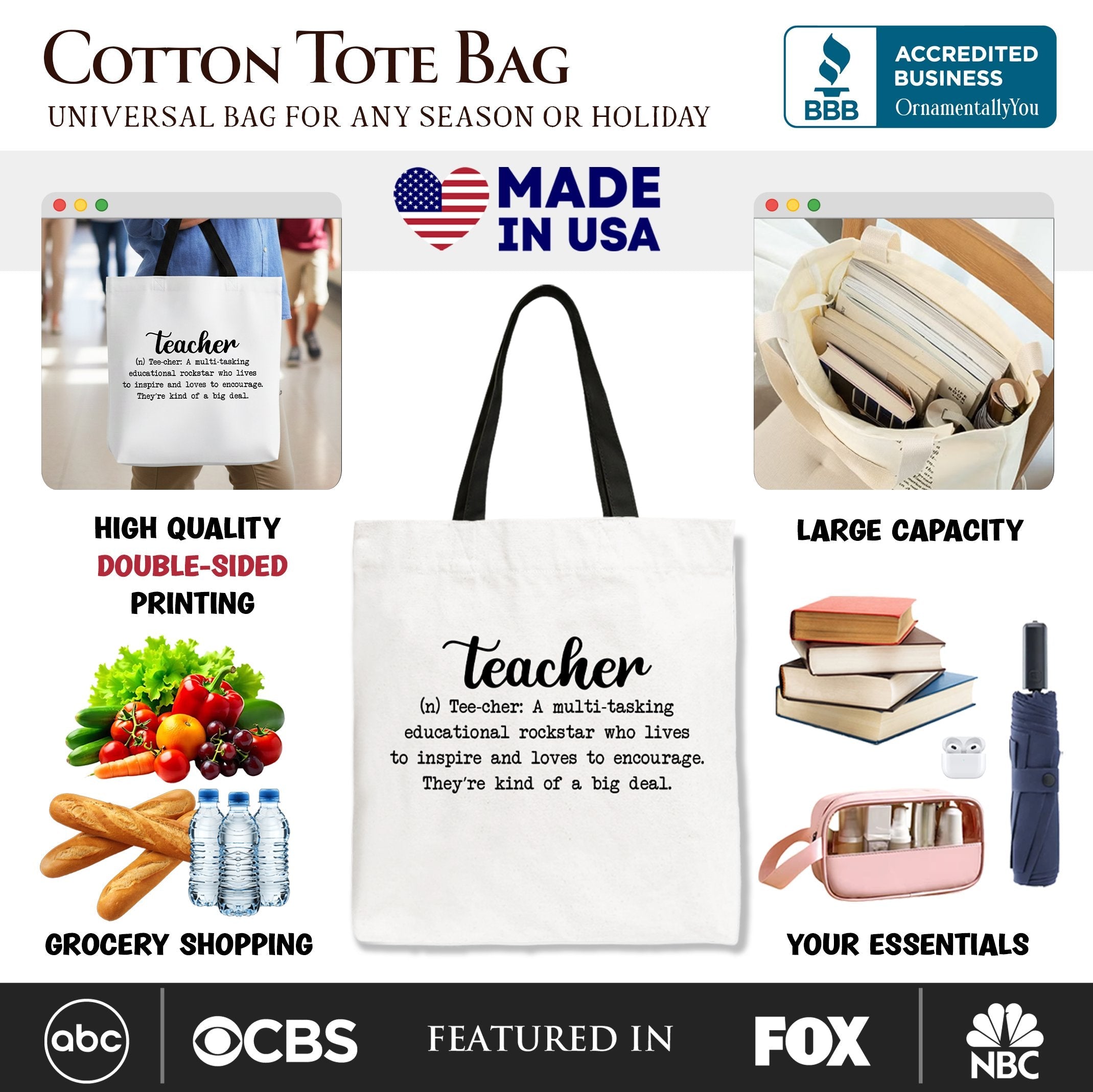 Teacher Definition Canvas Tote Bag | Inspirational Gift for Educators