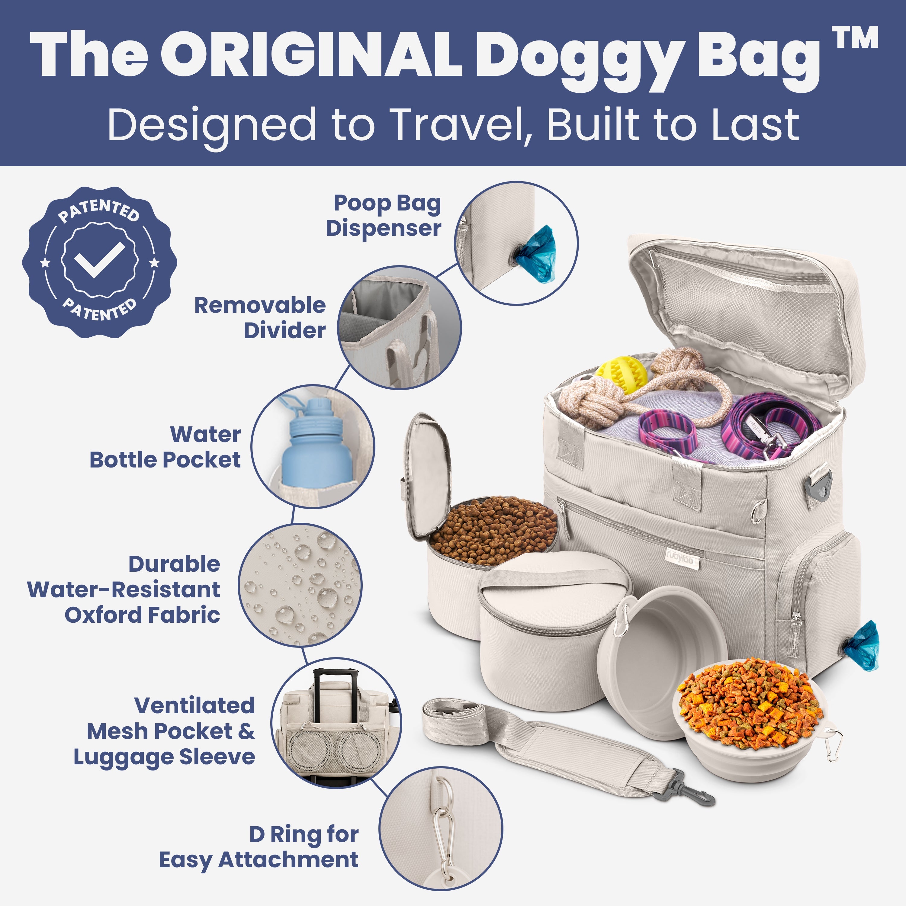 The Original Doggy Bag™ – Dog Travel Bag with Bowls, Food Containers & Poop Bag Dispenser