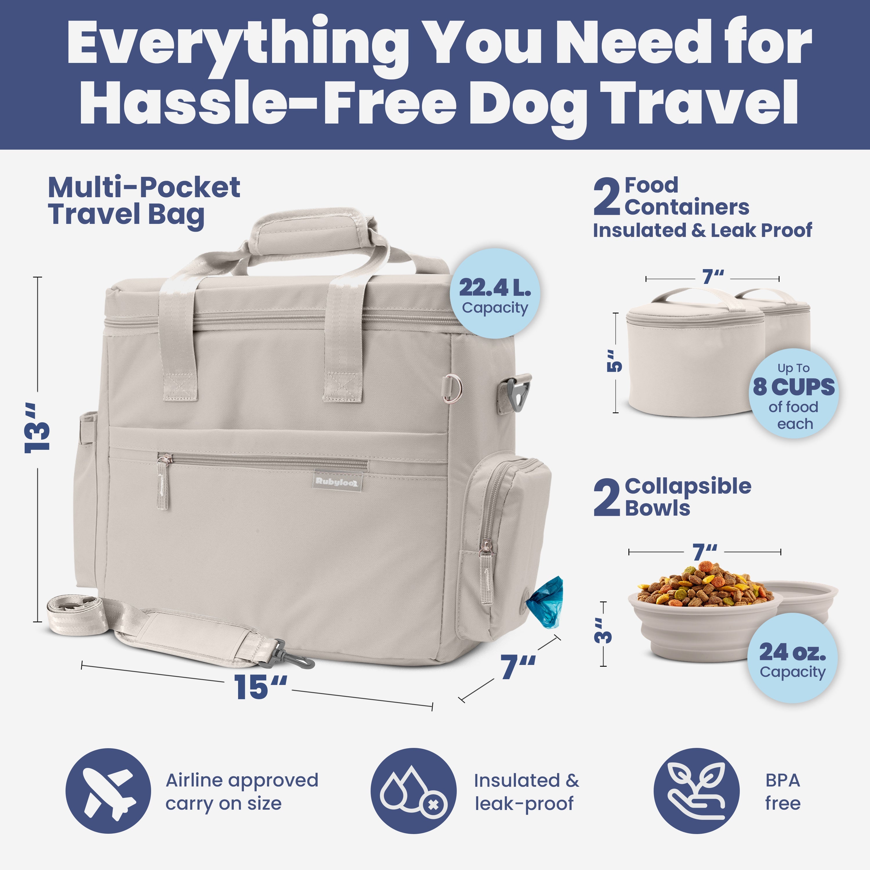 The Original Doggy Bag™ – Dog Travel Bag with Bowls, Food Containers & Poop Bag Dispenser