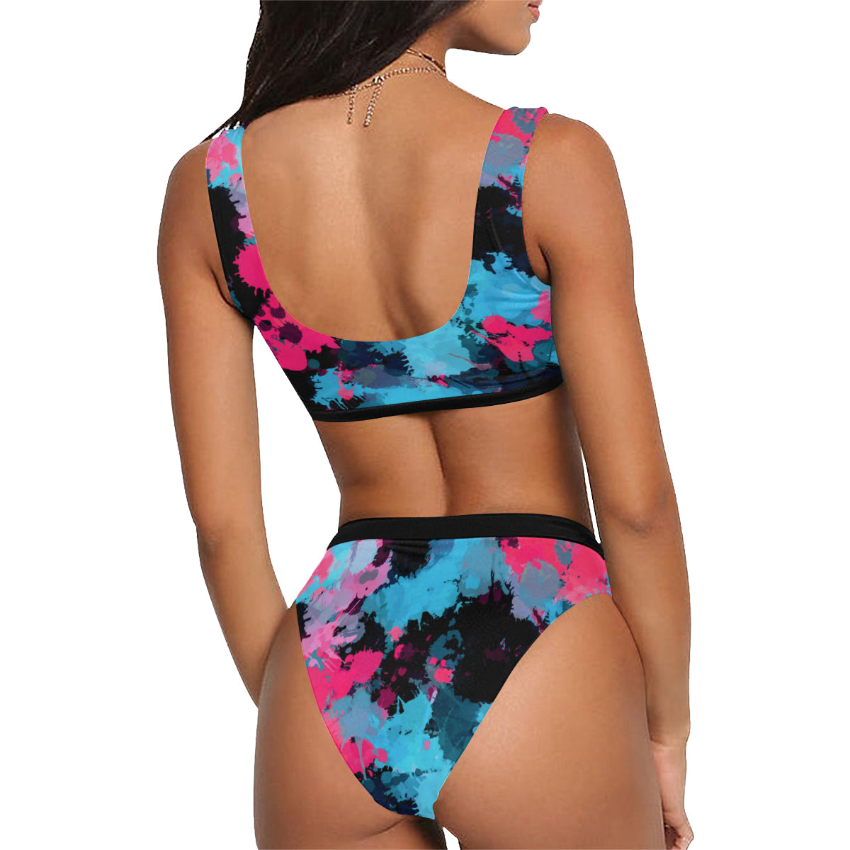 Women's Pink & Blue Paint Splatter UV Blacklight Reactive Sport Bikini Set – Rave & Pool