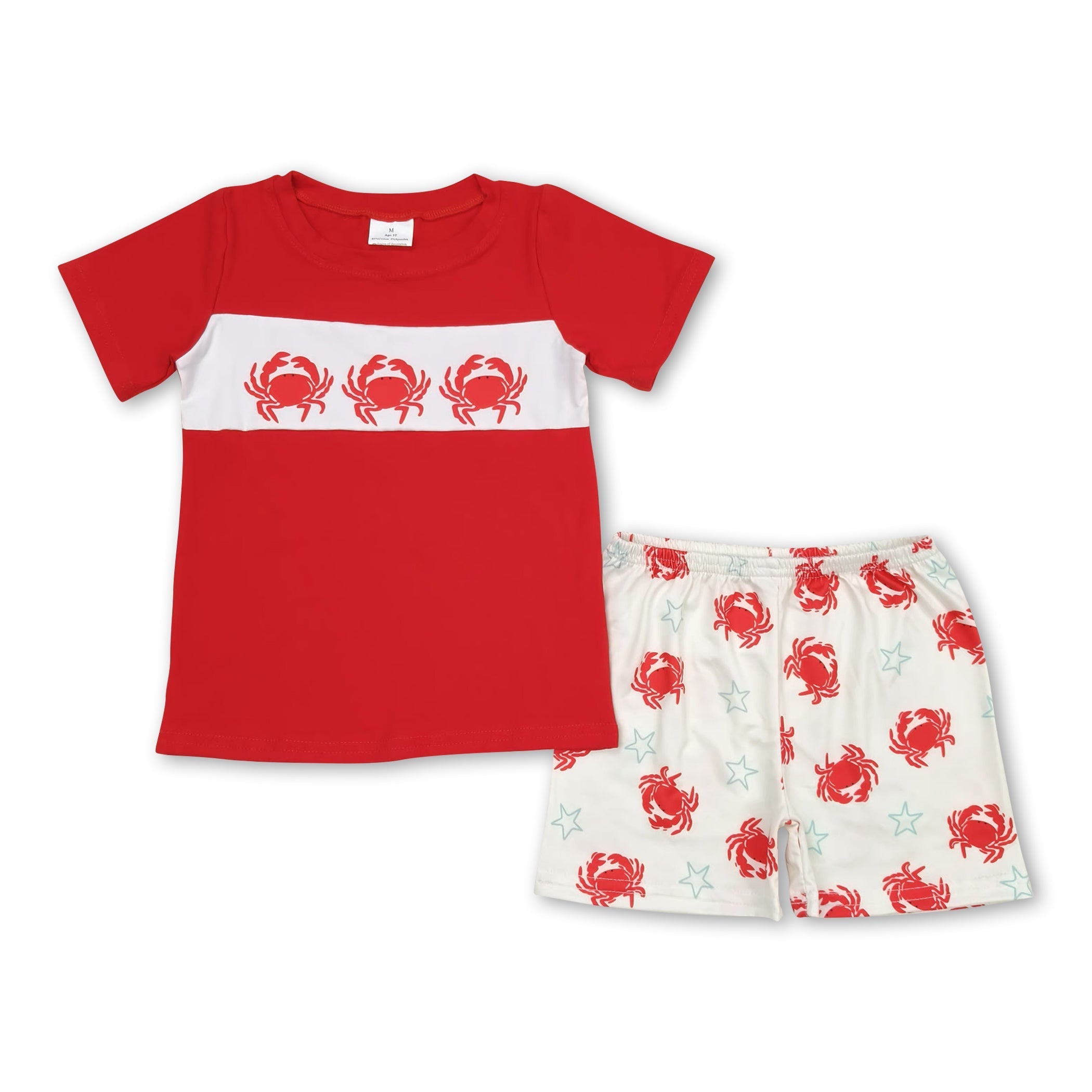Red Crab Top & Shorts Boys Summer Set — Milk Silk, True to Size | 3M–8T