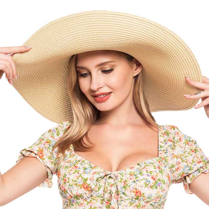 Solid Floppy Straw Sun Hat – Wide Brim, UV Protection, Packable & Crushable