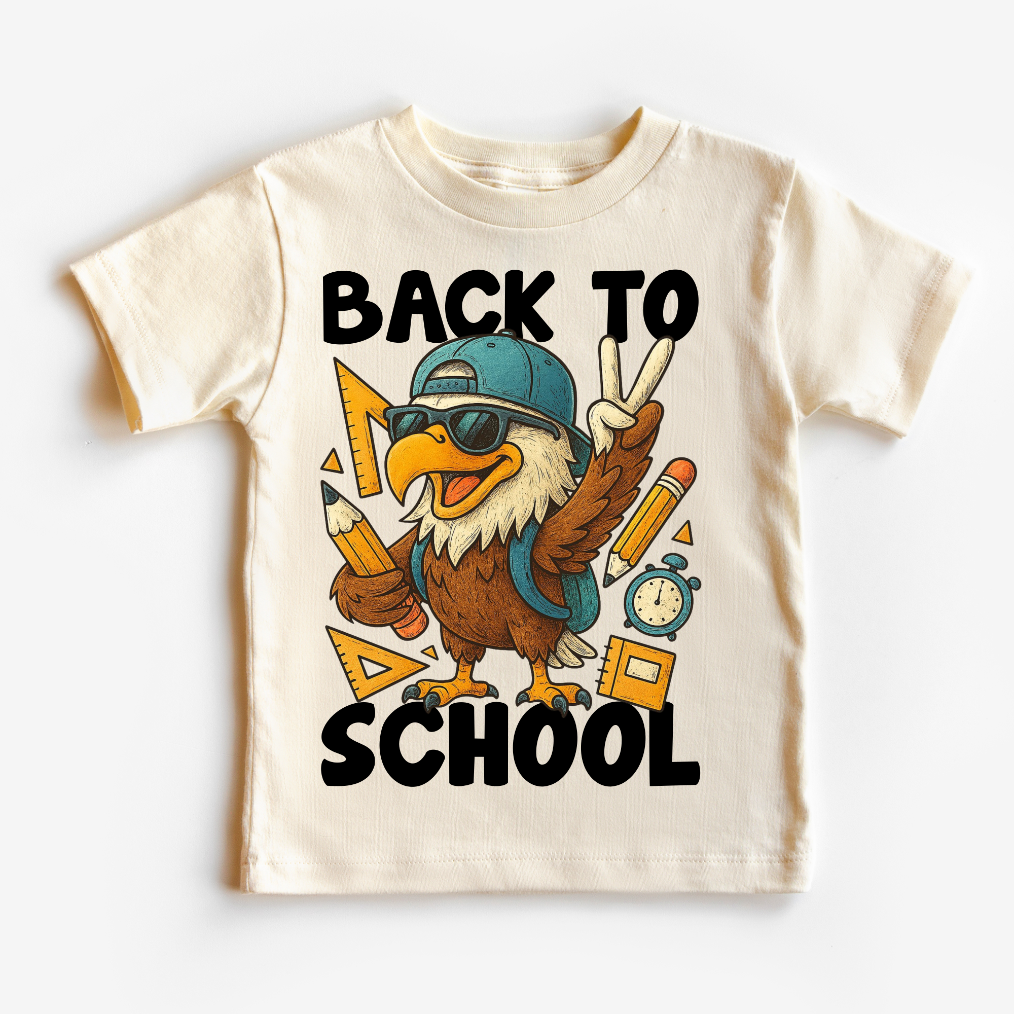 Children's t-shirt with an eagle graphic and 'Back to School' text on a white background