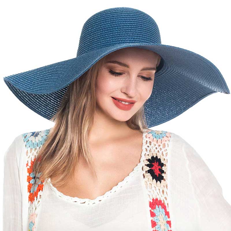 Solid Floppy Straw Sun Hat – Wide Brim, UV Protection, Packable & Crushable