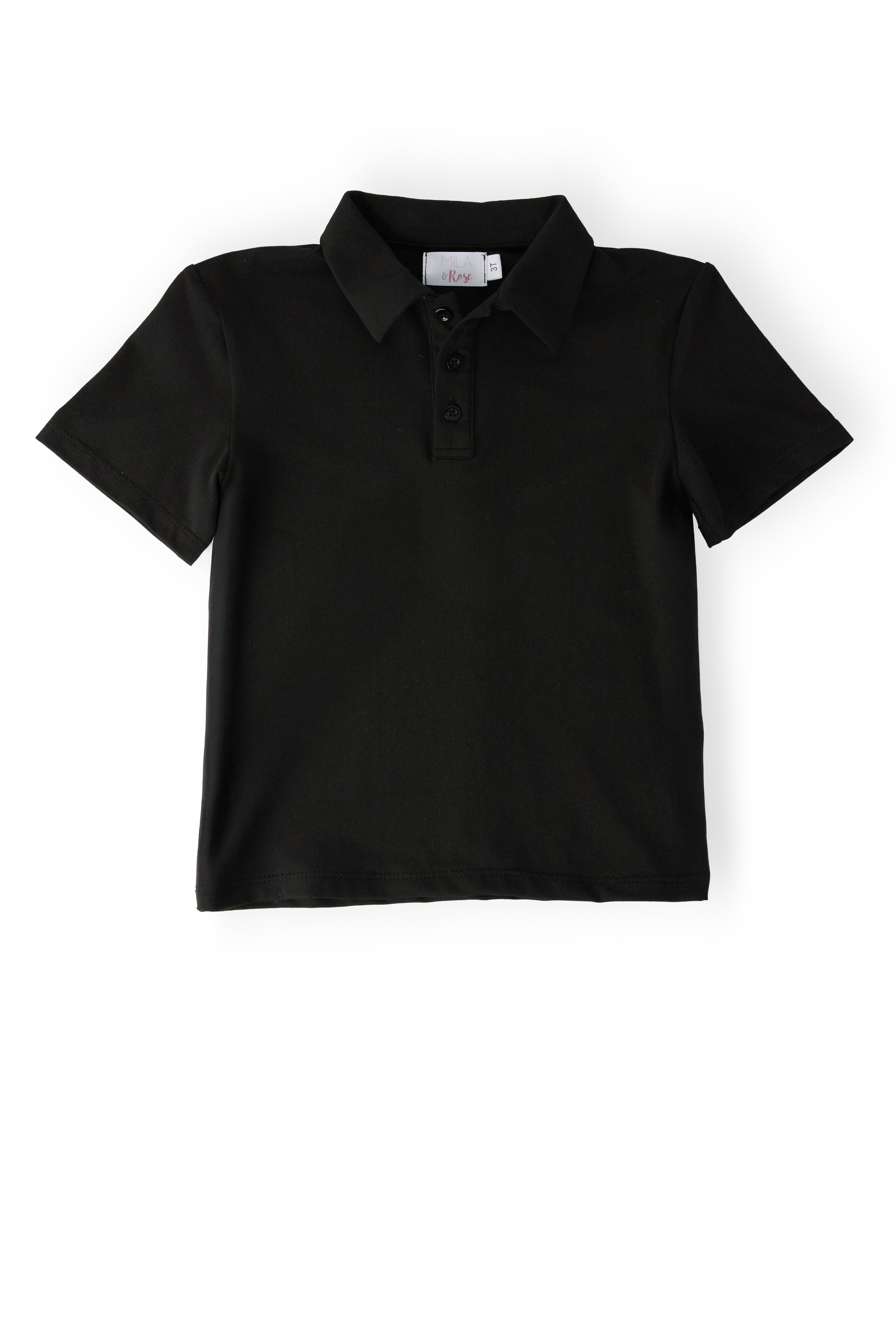 Jungen Schwarzes Kurzarm-Polo | Mila & Bros | 95 % Polyester | Größen 2T–5/6