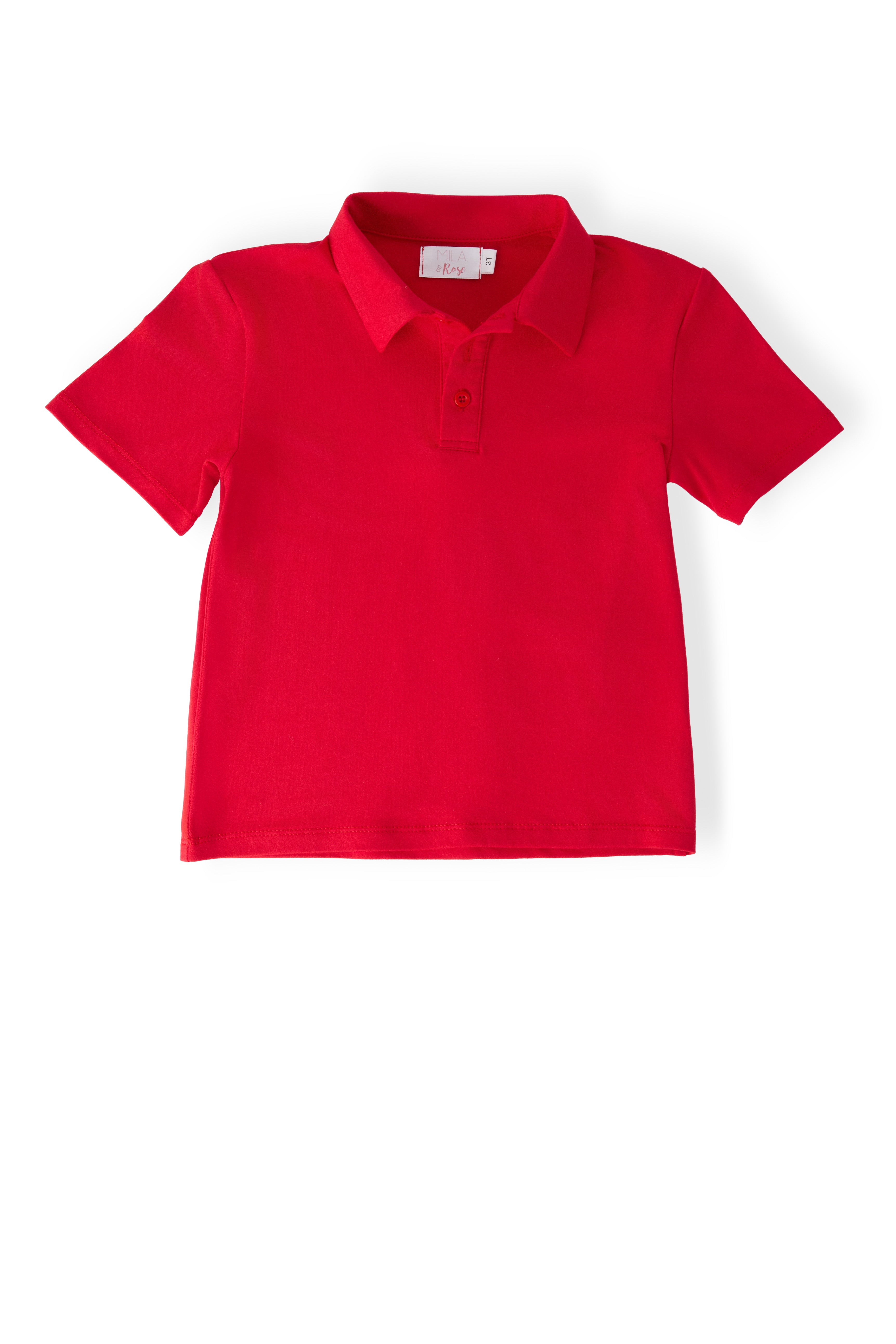 Jungen Rotes Kurzarm-Polohemd | Mila & Bros | 95 % Polyester | Größen 2T–5/6