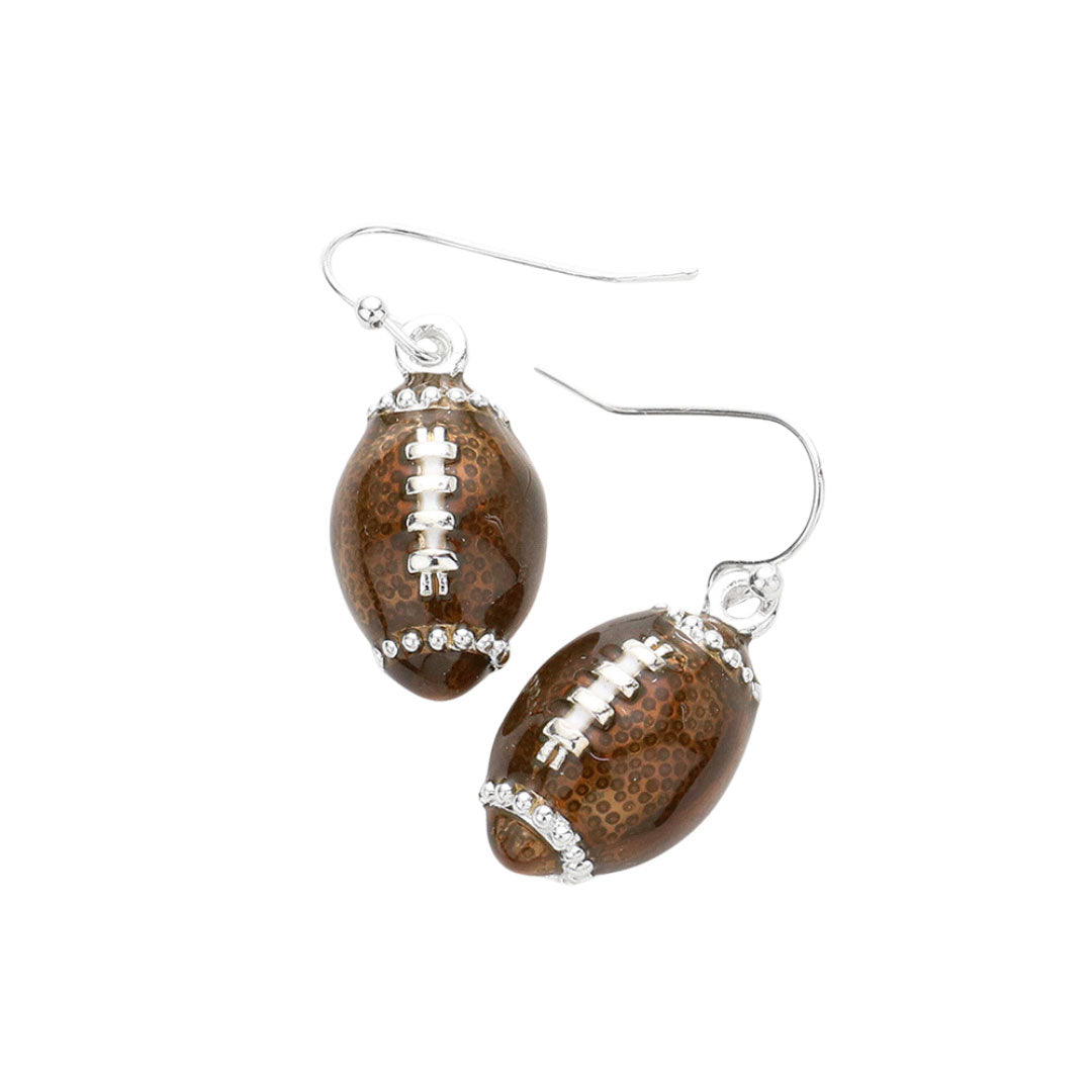 3D Football Dangle Earrings – Brown Sports Fan Jewelry