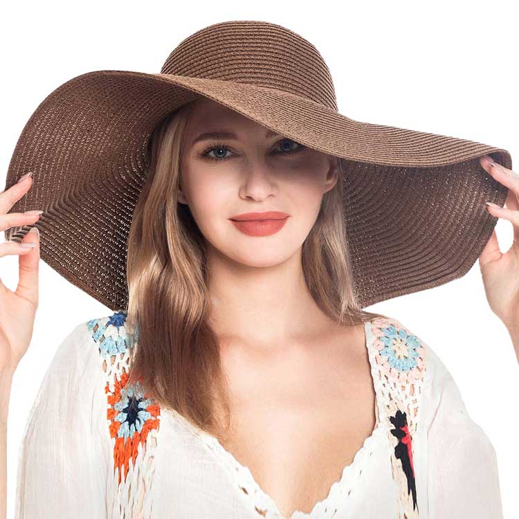 Solid Floppy Straw Sun Hat – Wide Brim, UV Protection, Packable & Crushable