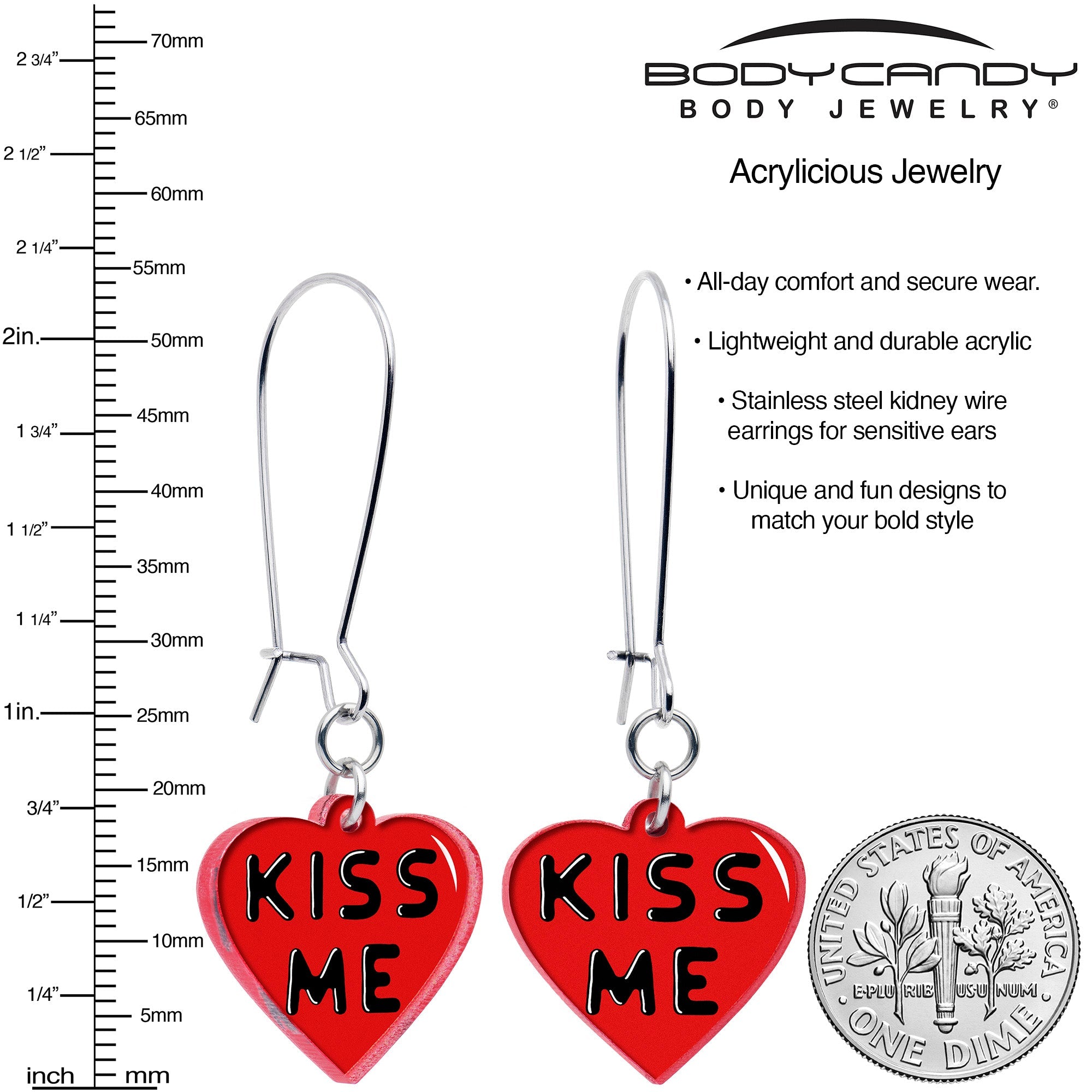 Kiss Me Heart Dangle Earrings — Onyx O Exclusive | Hypoallergenic Stainless Steel