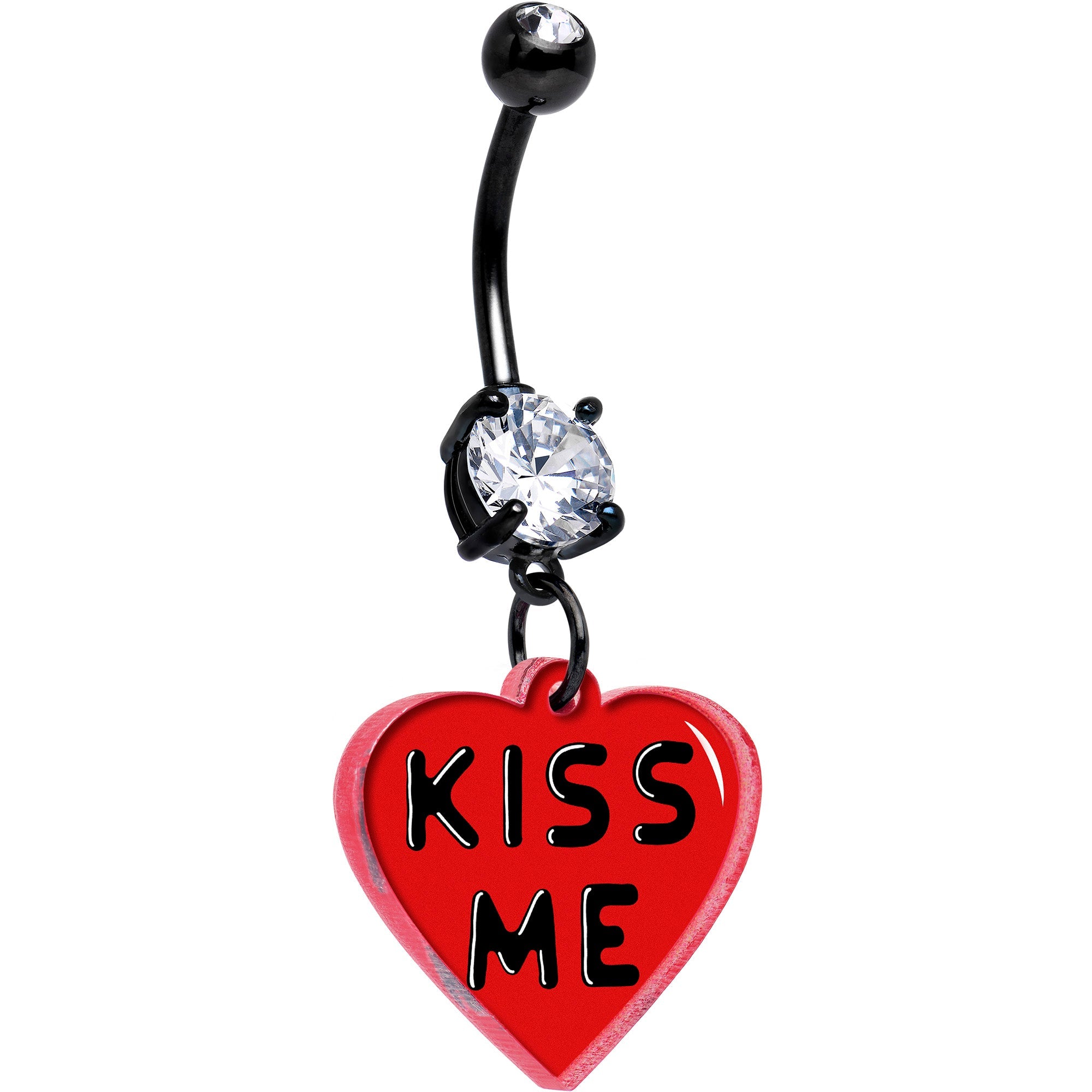 Black Double Gem Kiss Me Heart Dangle Belly Ring — Onyx O Exclusive | 316L Surgical Steel