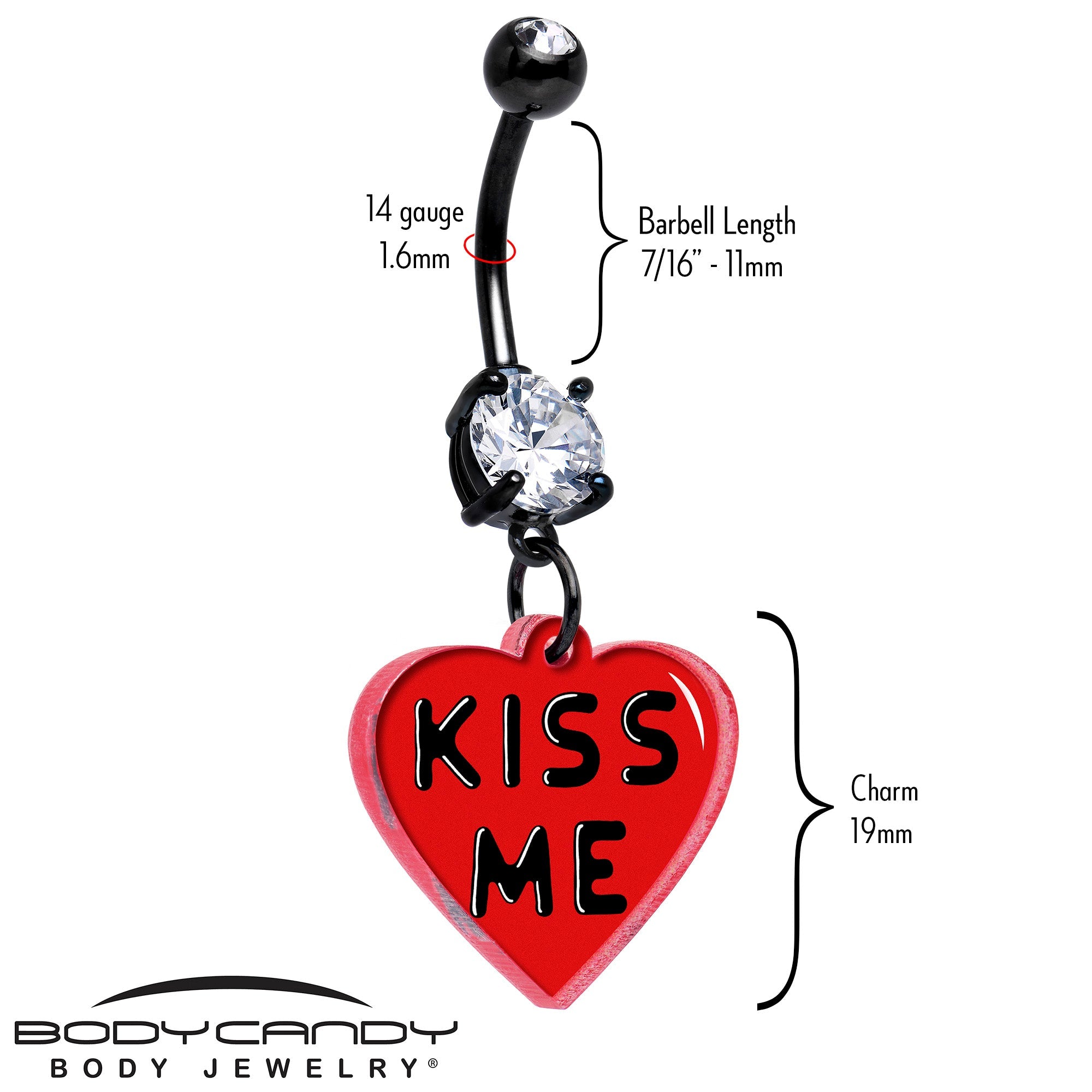 Black Double Gem Kiss Me Heart Dangle Belly Ring — Onyx O Exclusive | 316L Surgical Steel