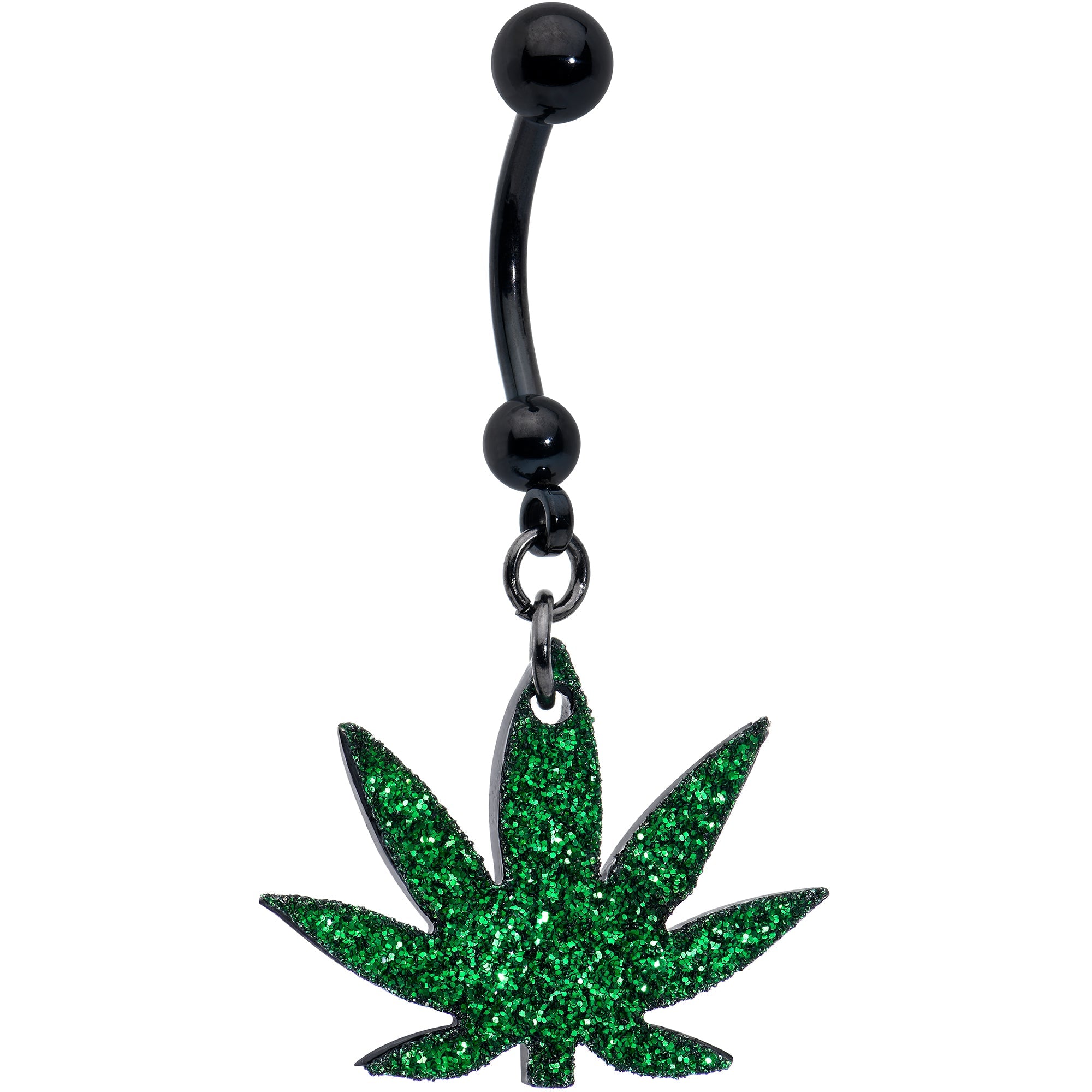 Green Glitter Leaf Black Dangle Belly Ring