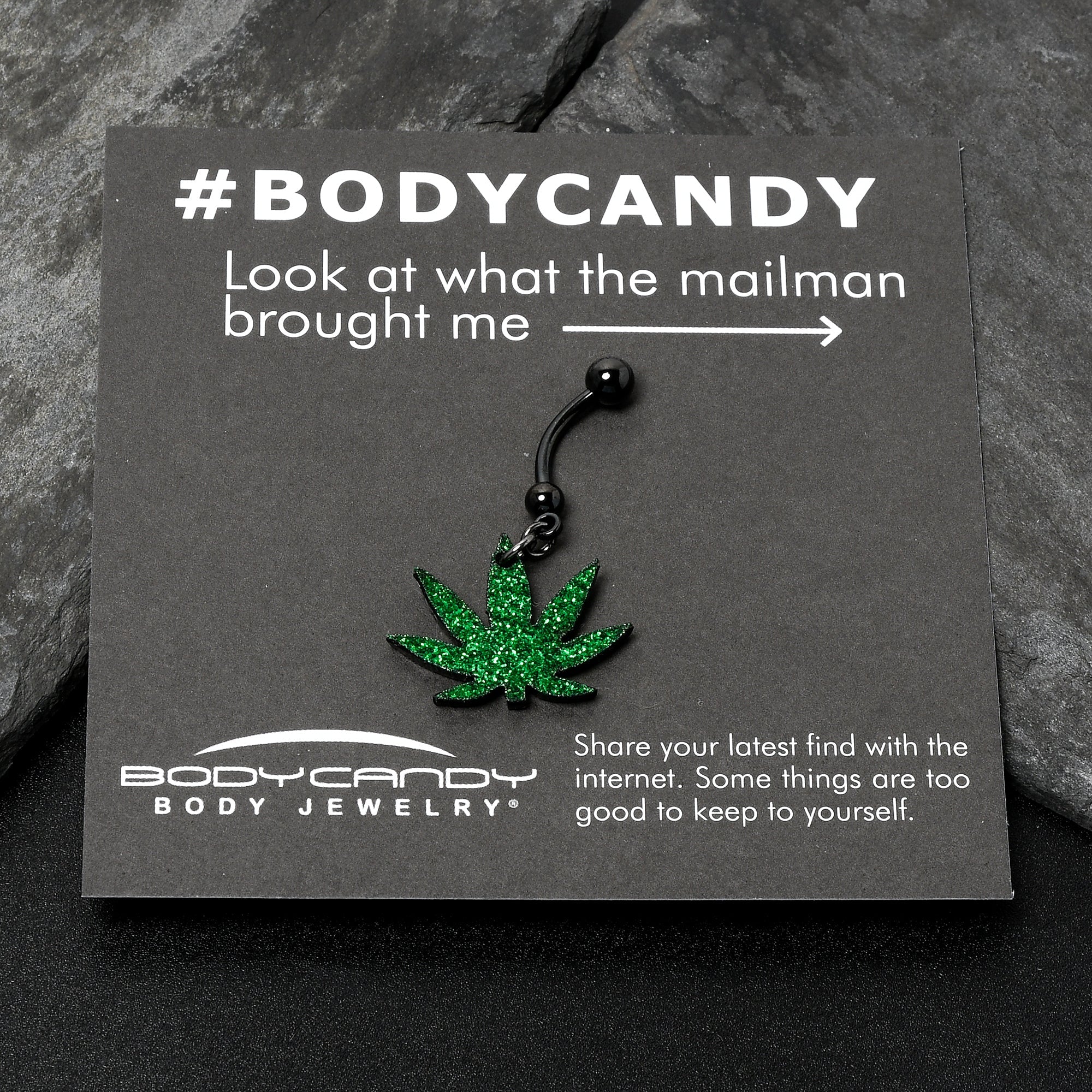 Green Glitter Leaf Black Dangle Belly Ring