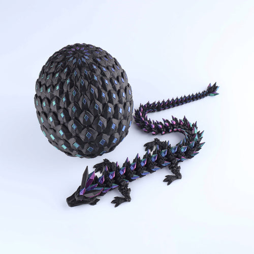 Black dragon egg and dragon model on a white background