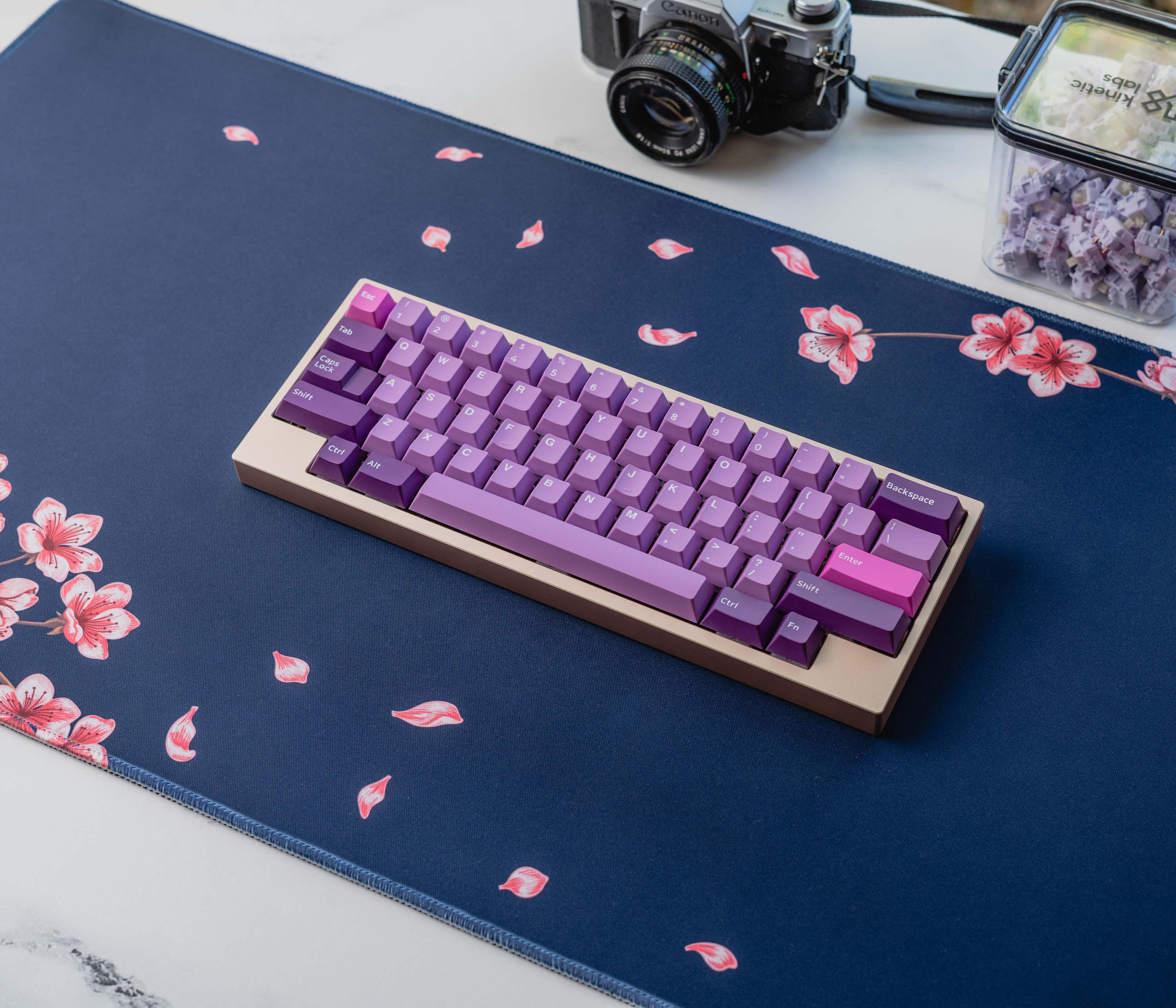 Navy Blossom Desk Mat – Large Floral RGB Gaming & Office Desk Pad