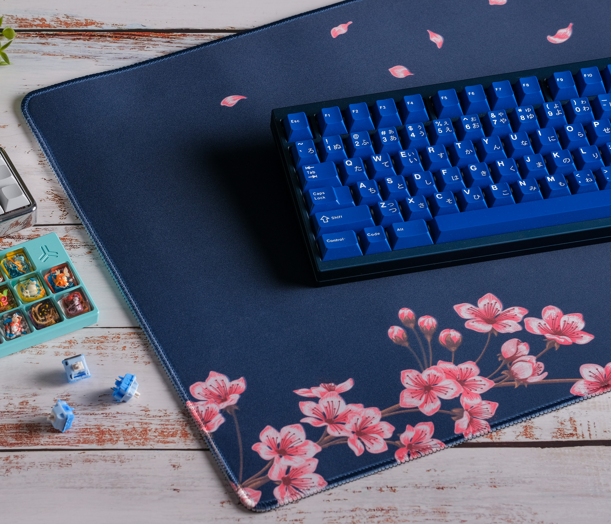 Navy Blossom Desk Mat – Large Floral RGB Gaming & Office Desk Pad