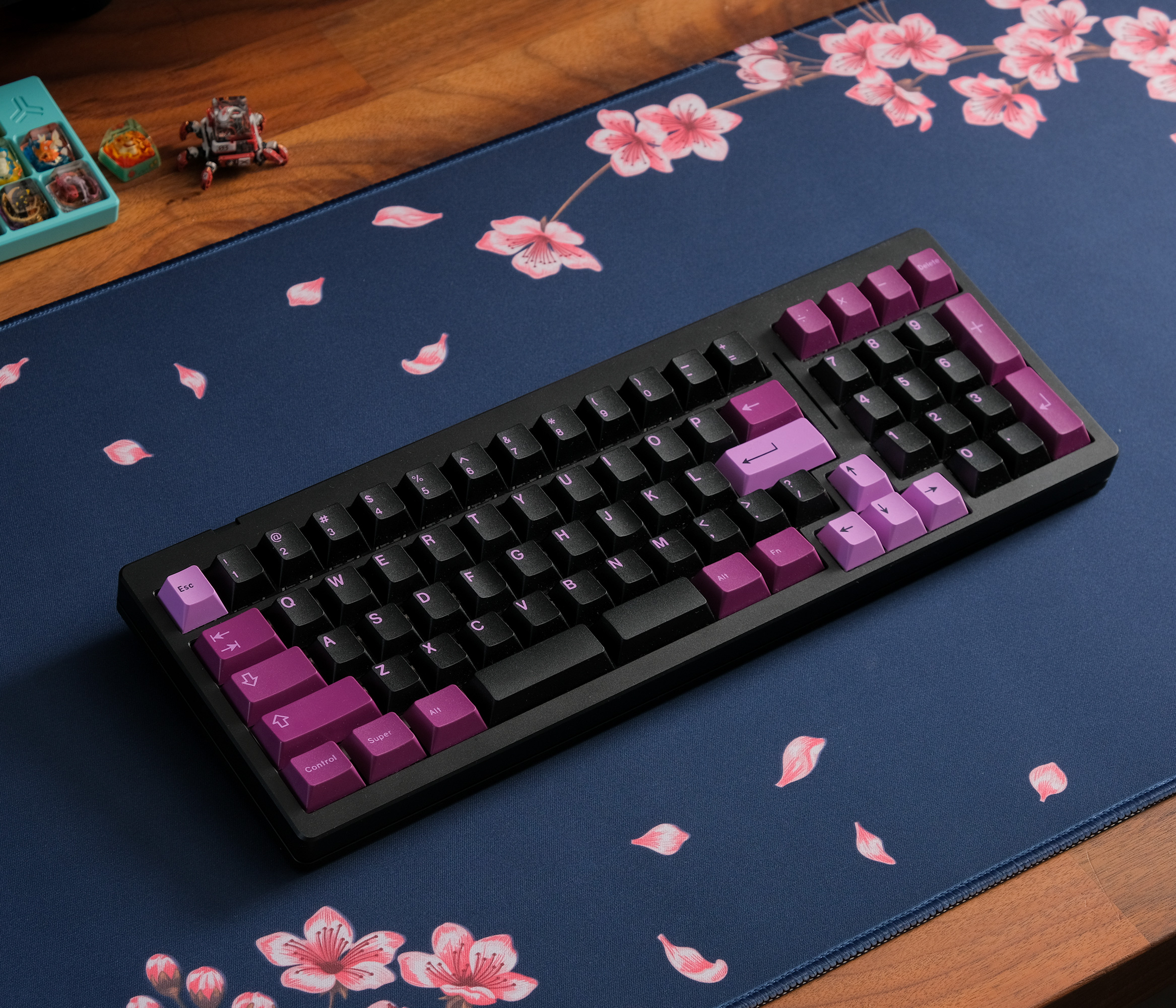 Navy Blossom Desk Mat – Large Floral RGB Gaming & Office Desk Pad