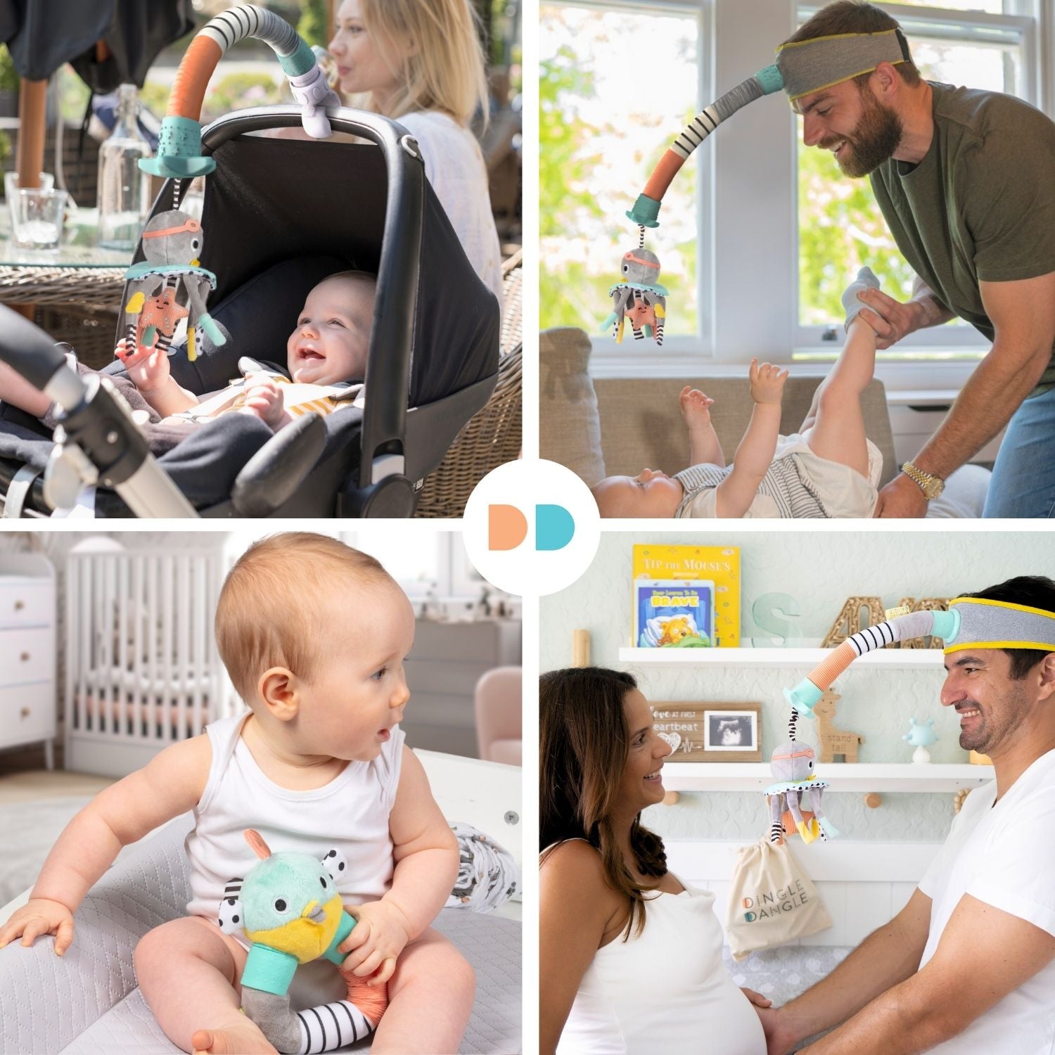 Deluxe Dingle Dangle Baby Gift Set – 3-in-1 Diaper Helper, Travel Mobile & Rattle