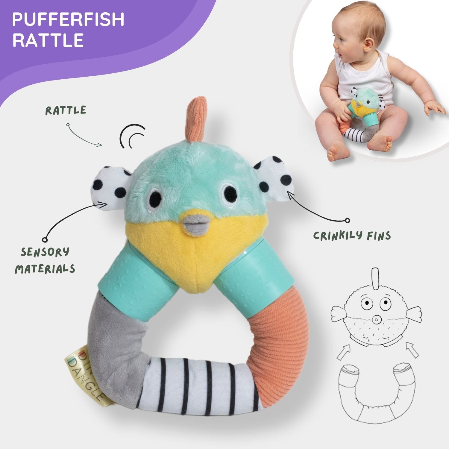 Deluxe Dingle Dangle Baby-Geschenkset – 3-in-1 Windelhilfe, Reise-Mobile & Rassel
