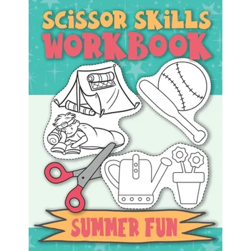 Scissor Skills Workbook cover with illustrations and text on a light blue background