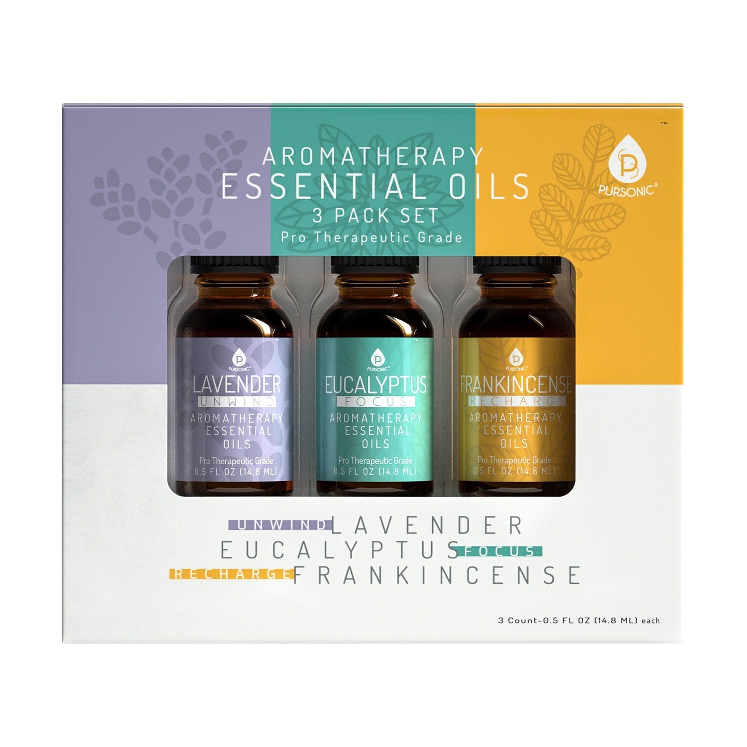 Aromatherapy Essential Oils Set | Lavender, Eucalyptus & Frankincense (3-Pack)