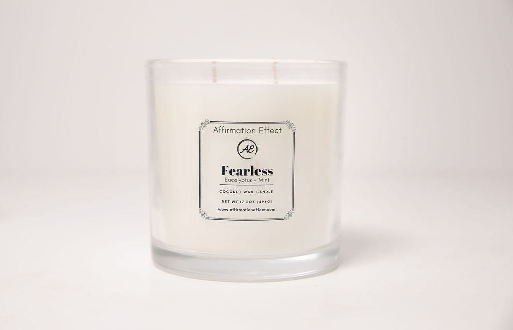 Candle with a label on a white background