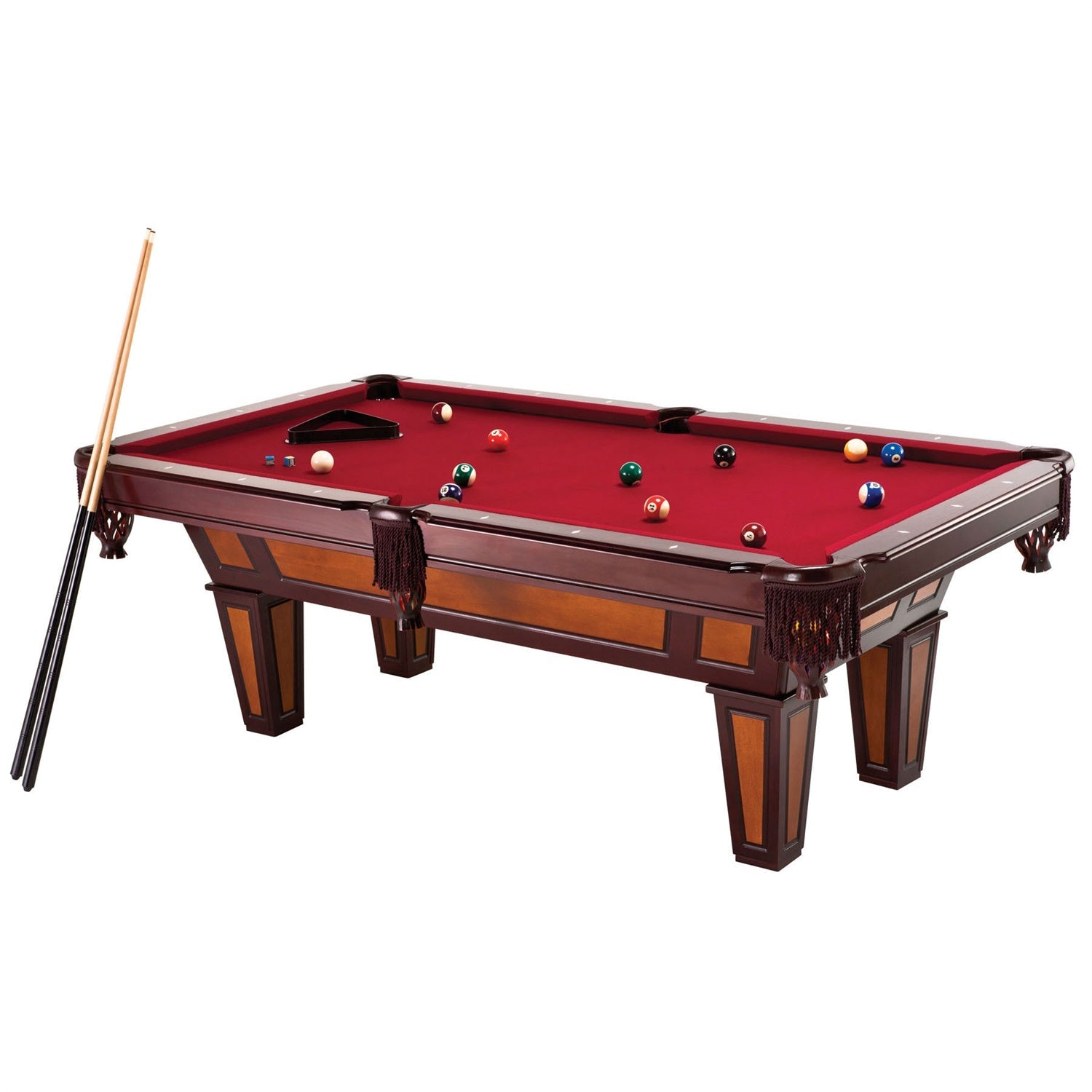 7 Ft Pool Table – Burgundy Wool Top & Fringe Drop Pockets
