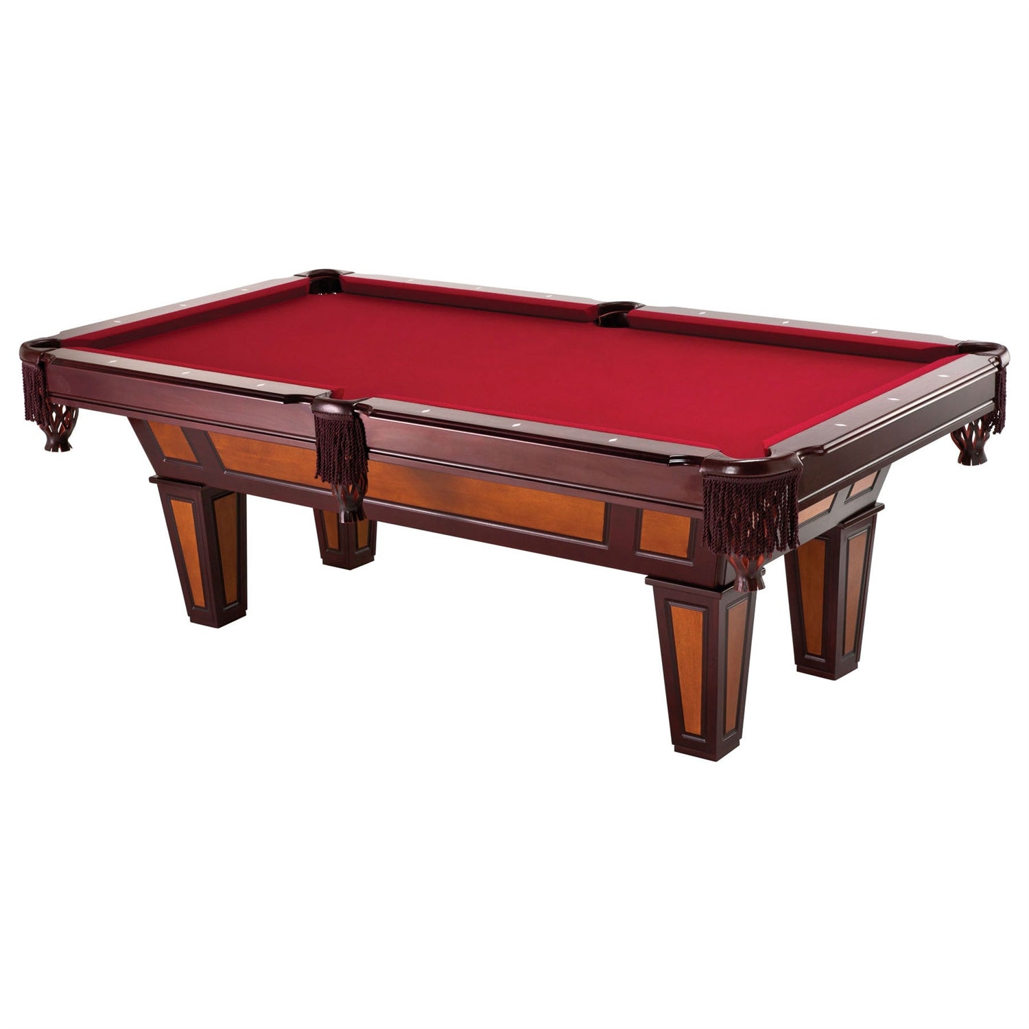 7 Ft Pool Table – Burgundy Wool Top & Fringe Drop Pockets