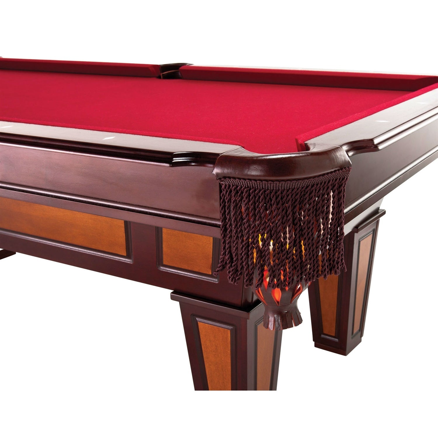 7 Ft Pool Table – Burgundy Wool Top & Fringe Drop Pockets