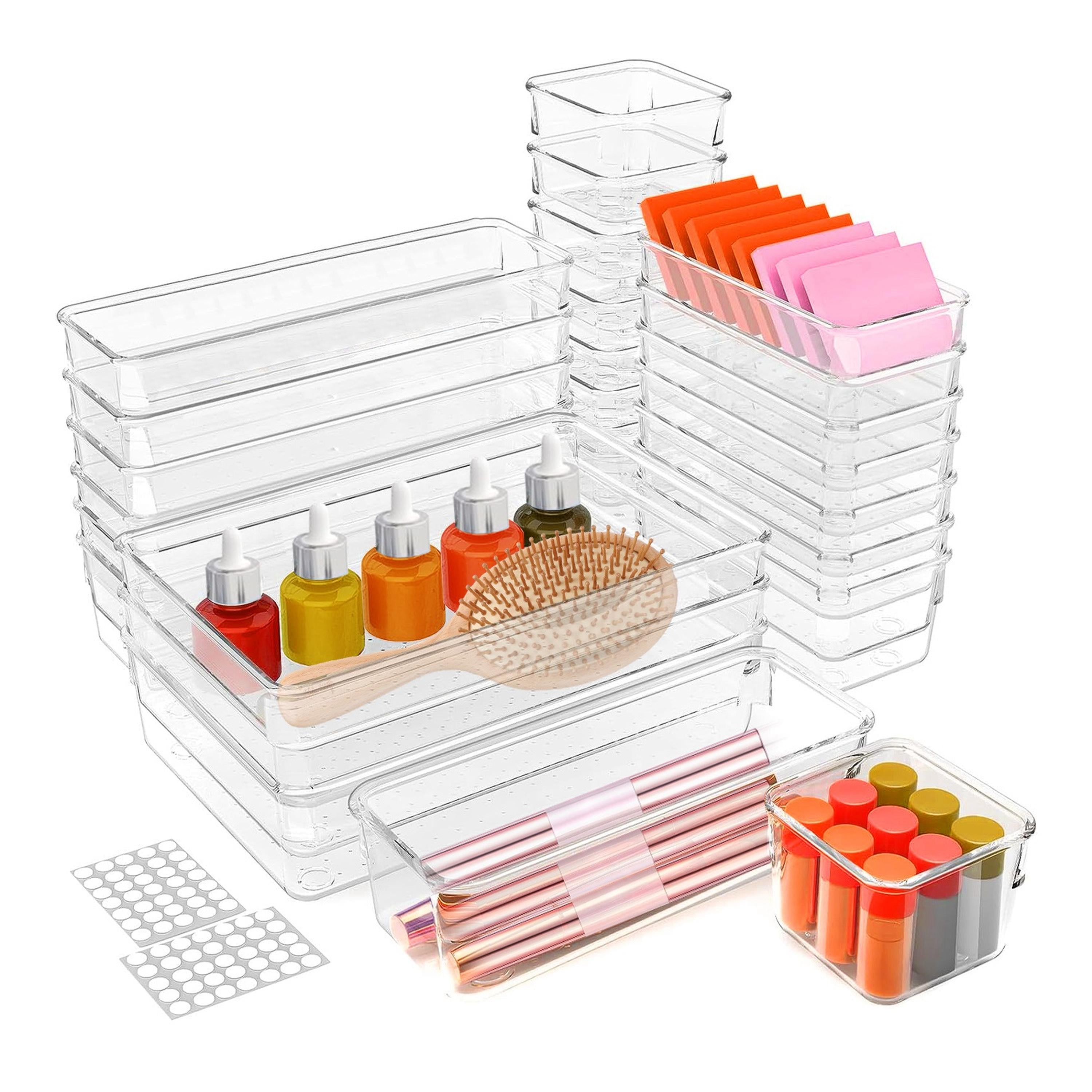 25-teiliges Schubladen-Organizer-Set transparent – 4 Größen, stapelbare PET-Aufbewahrungsbehälter