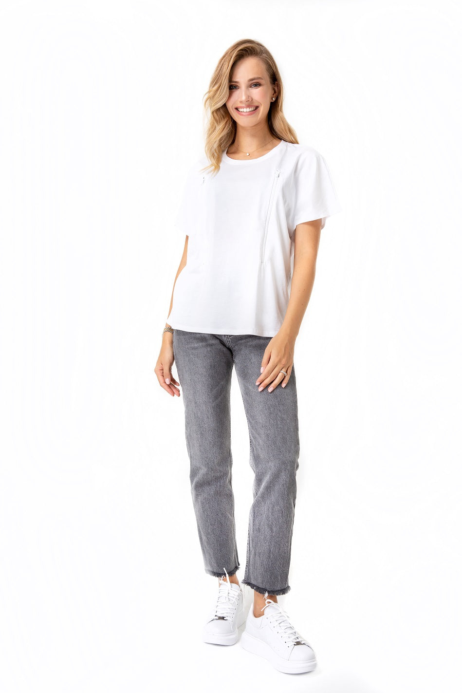 Oversize Umstands- & Still-T-Shirt – Reißverschlusszugang 100 % Baumwolle