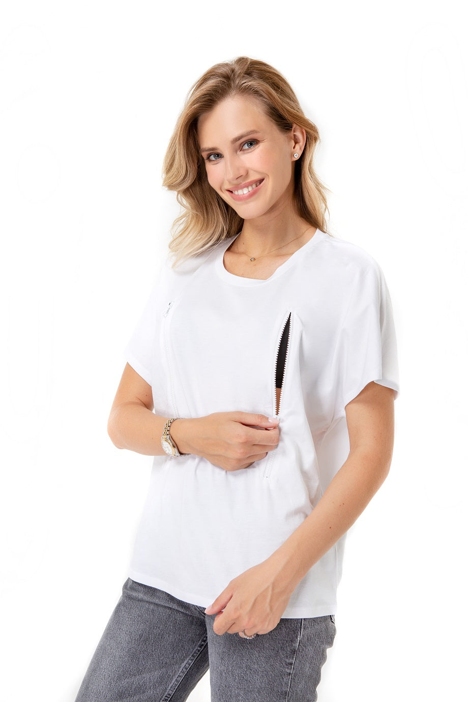 Maternity & Nursing Oversized T-Shirt – Zip-Access 100% Cotton