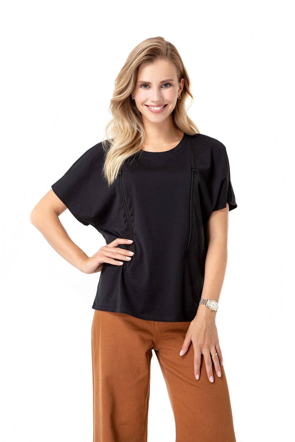 Maternity & Nursing Oversized T-Shirt – Zip-Access 100% Cotton
