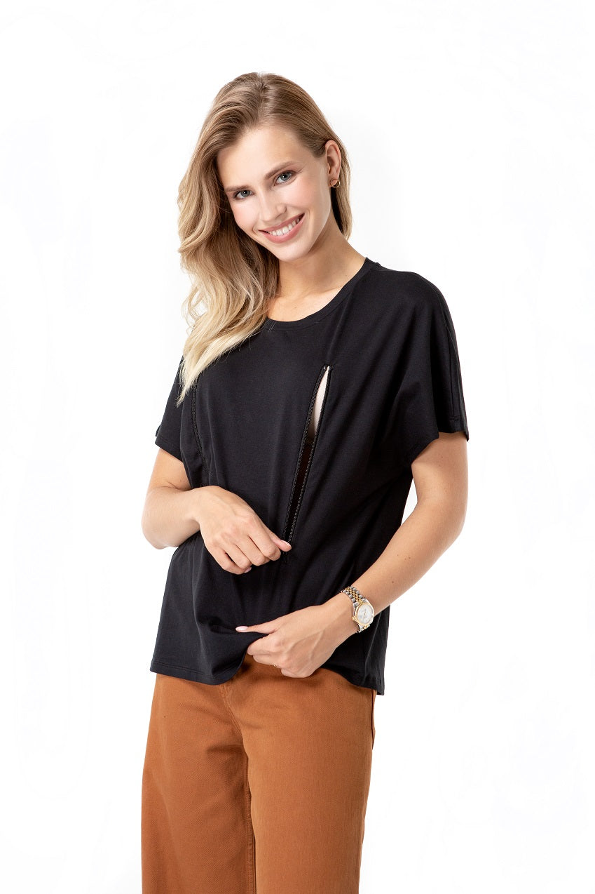 Maternity & Nursing Oversized T-Shirt – Zip-Access 100% Cotton