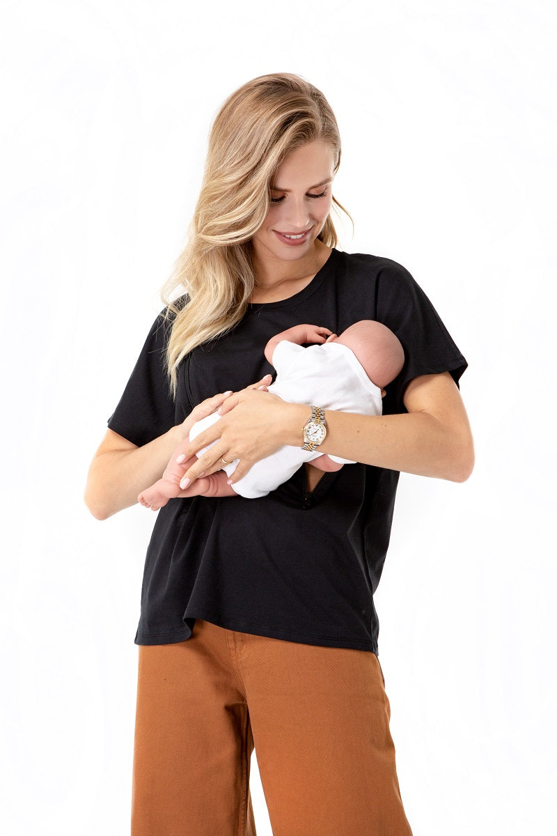 Maternity & Nursing Oversized T-Shirt – Zip-Access 100% Cotton
