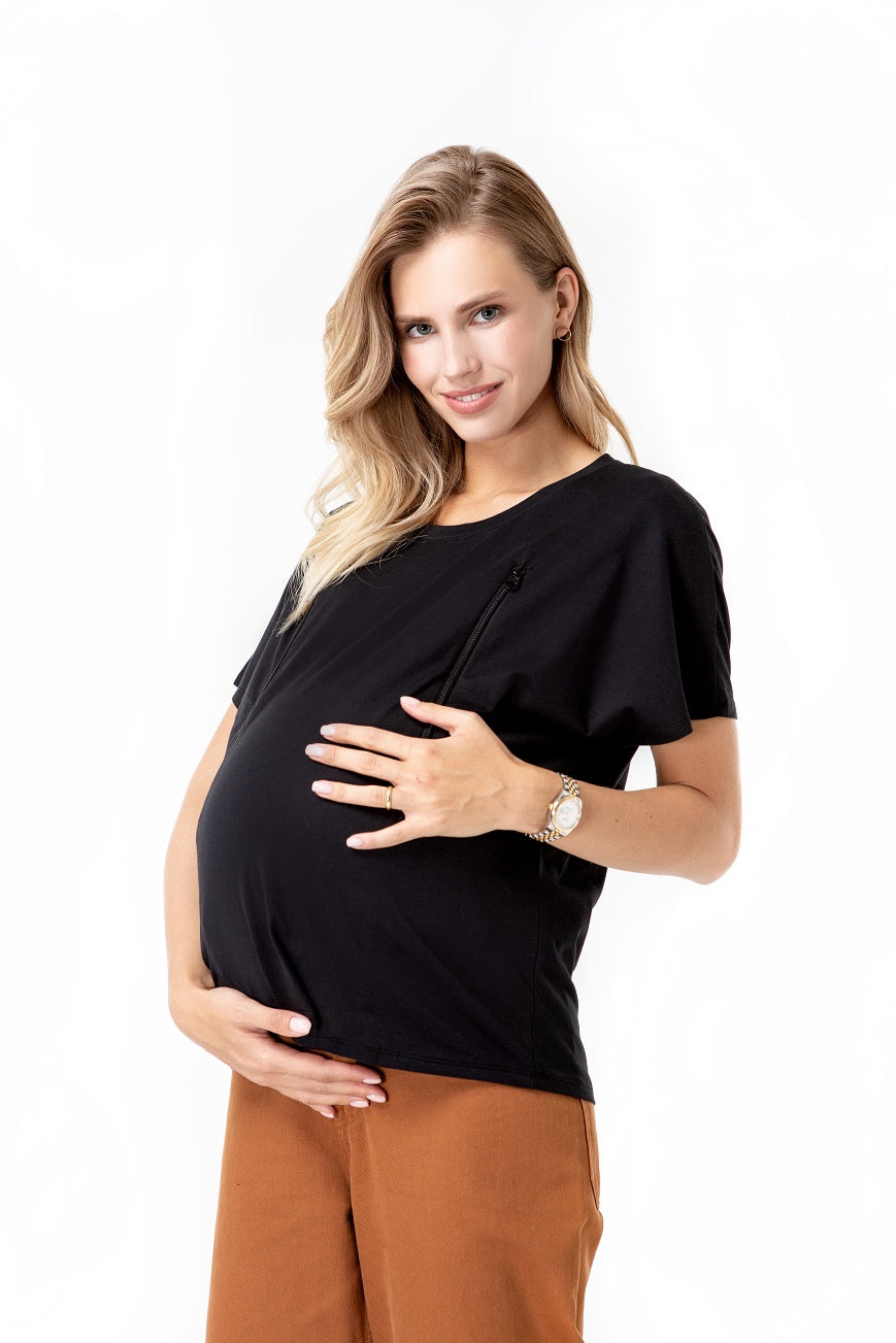 Oversize Umstands- & Still-T-Shirt – Reißverschlusszugang 100 % Baumwolle