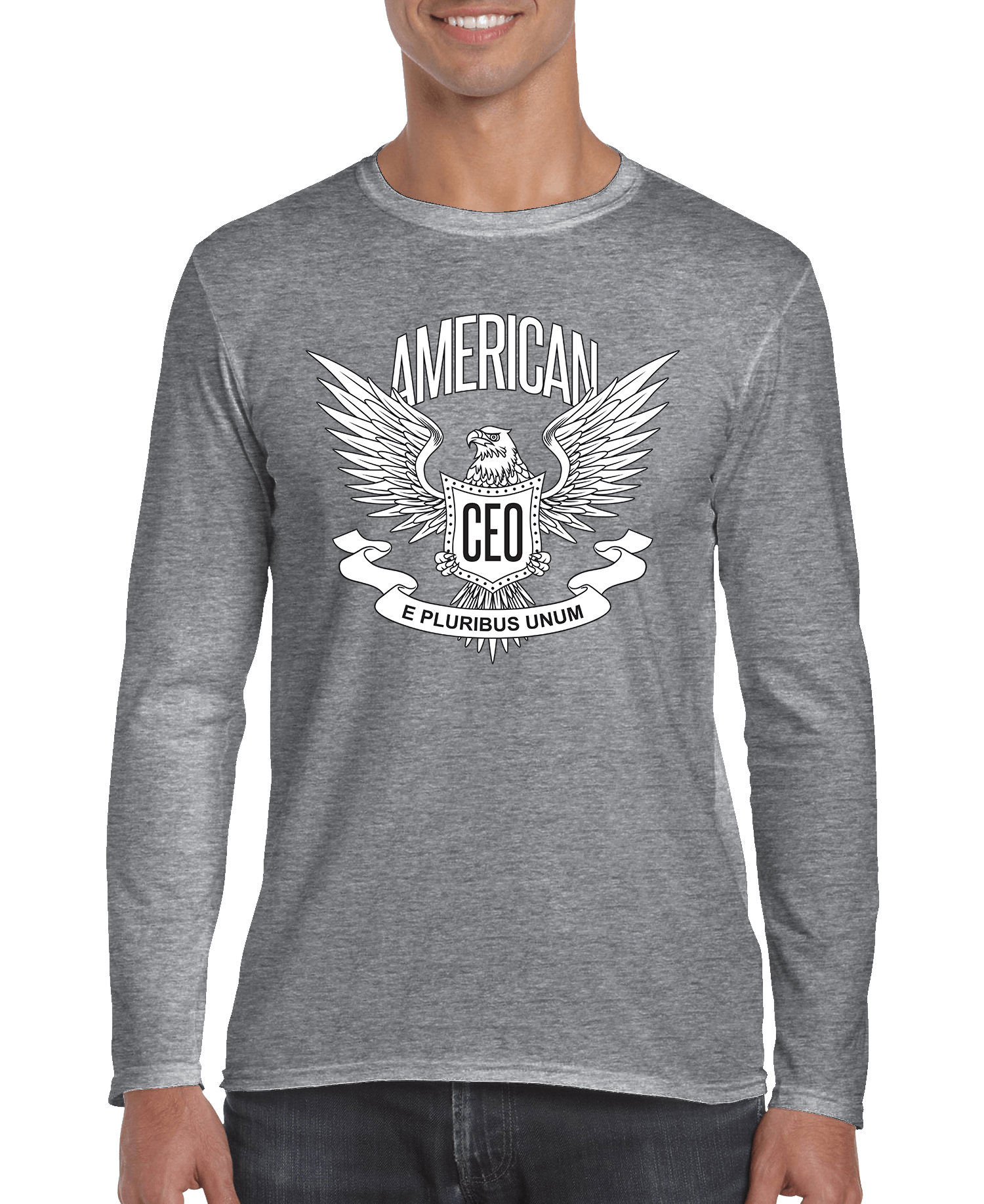 American CEO Patriotischer Adler Herren Langarmshirt | Schwarz, Grau & Rot | S–3XL
