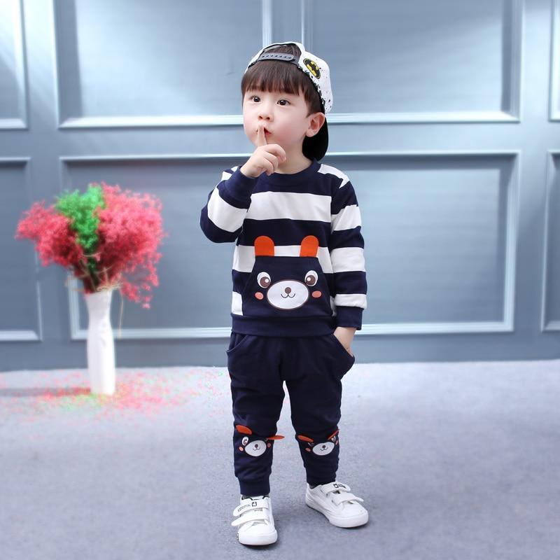 Baby Boy Bear Stripe Two-Piece Set — Soft Long Sleeve Top & Harem Pants | 6M–5T