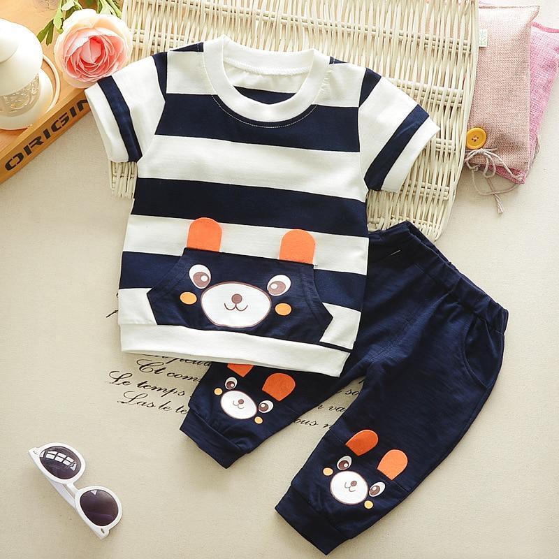 Baby Boy Bear Stripe Two-Piece Set — Soft Long Sleeve Top & Harem Pants | 6M–5T