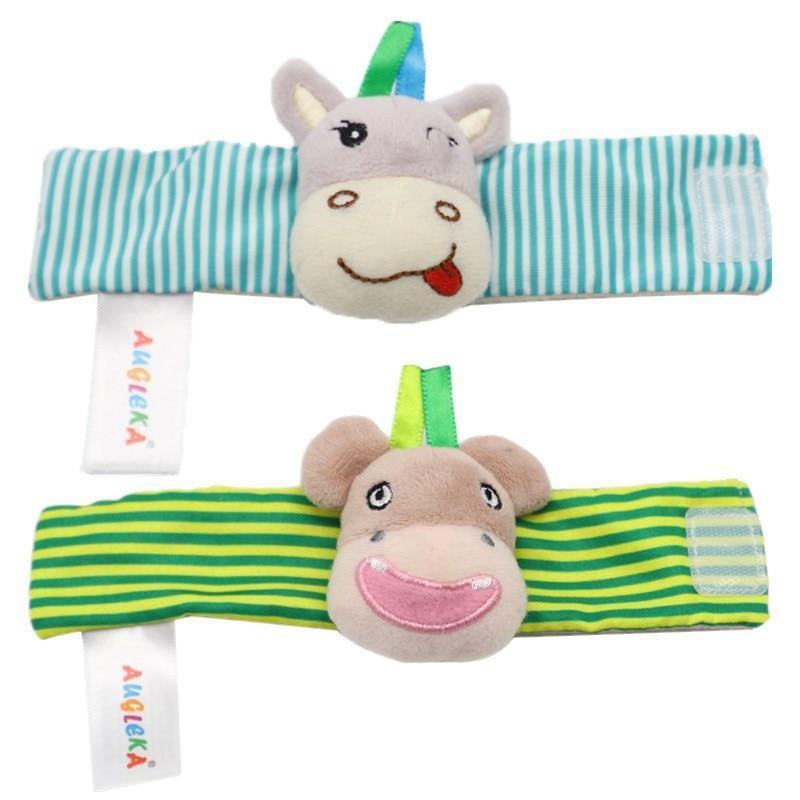 Baby Wrist Rattles & Foot Finder Socks Set – Soft Animal Infant Toy