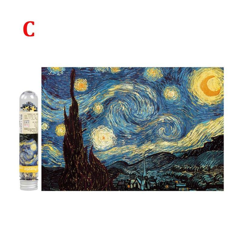 Product packaging with a design resembling 'The Starry Night' by Van Gogh