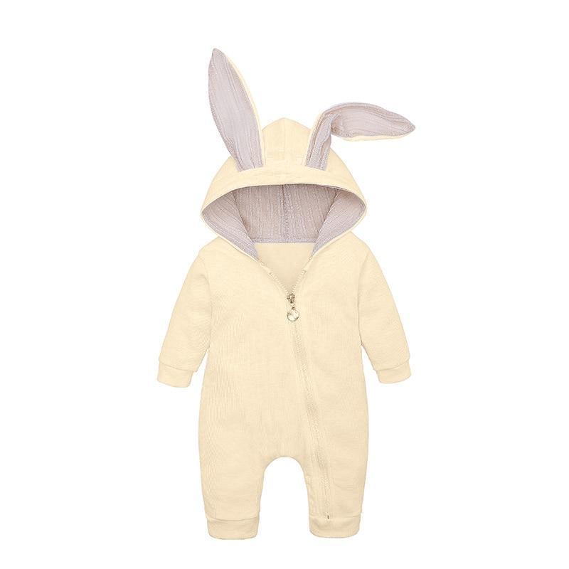 Baby onesie with bunny ears on a white background