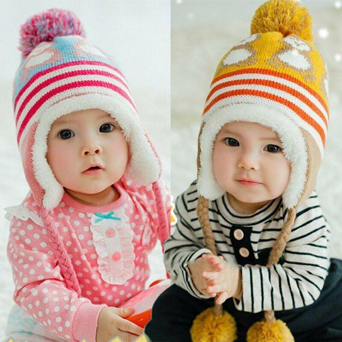 Baby & Toddler Winter Beanie with Ear Flaps — 100% Cotton, Fleece-Lined | Cold Weather