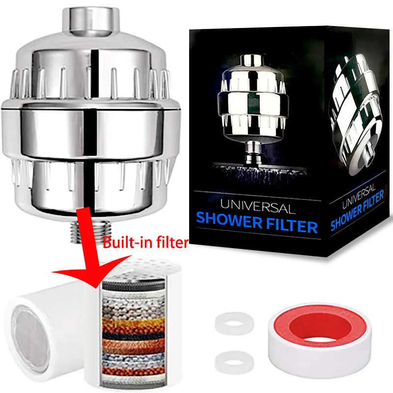 15-Stage Shower Water Filter | Chlorine Removal for Skin & Hair Health